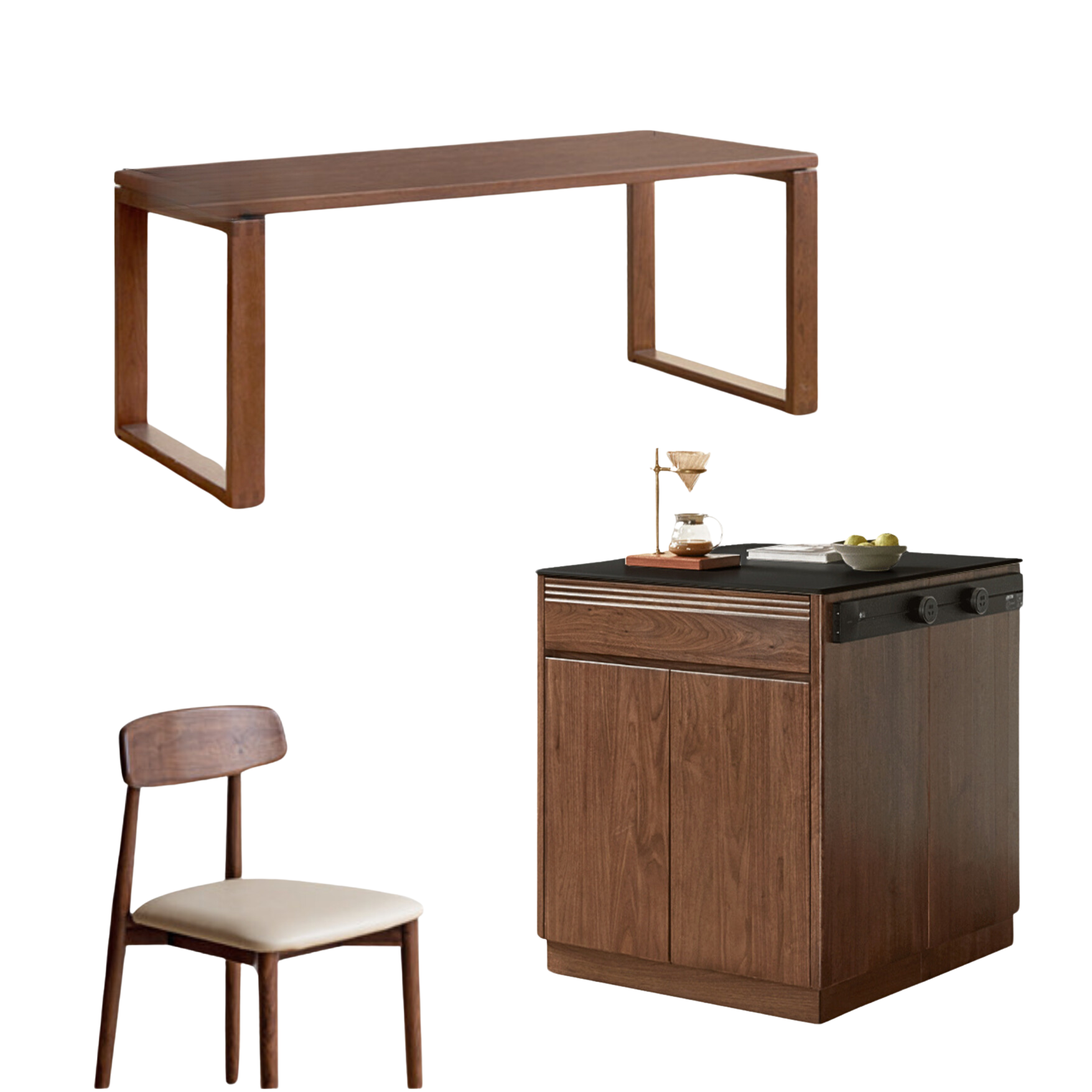 Luxury Black Walnut and Oak Solid Wood Sideboard - Elegant Kitchen Island Buffet for Dining Room & Home Decor