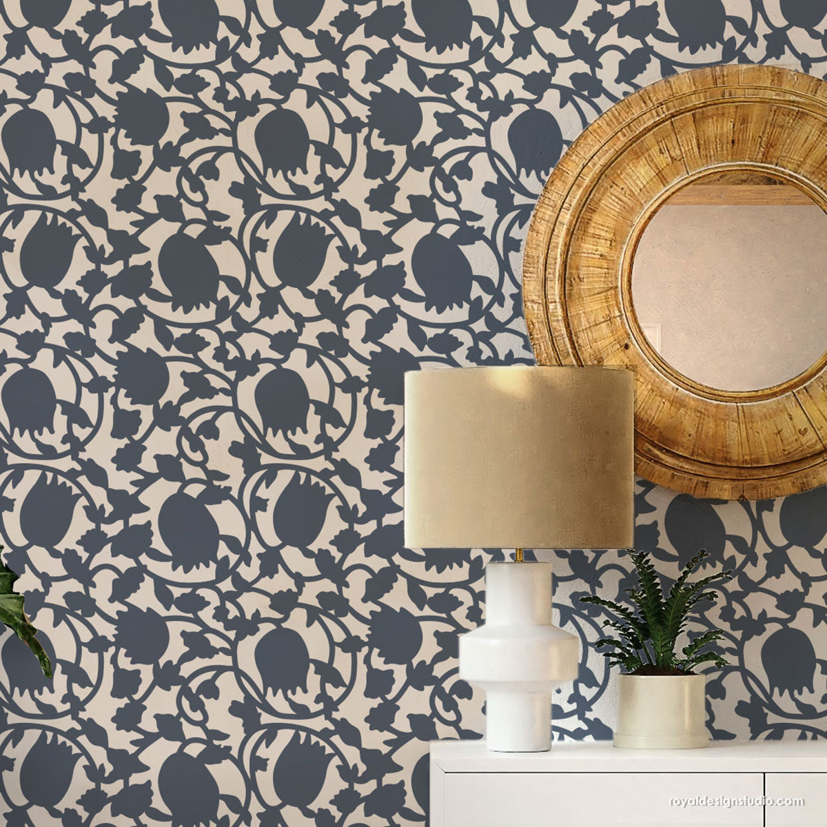 Tulip Block Print Allover Stencil - Floral Design Stencils for DIY Craft, Home Decor, and Wall Painting Projects