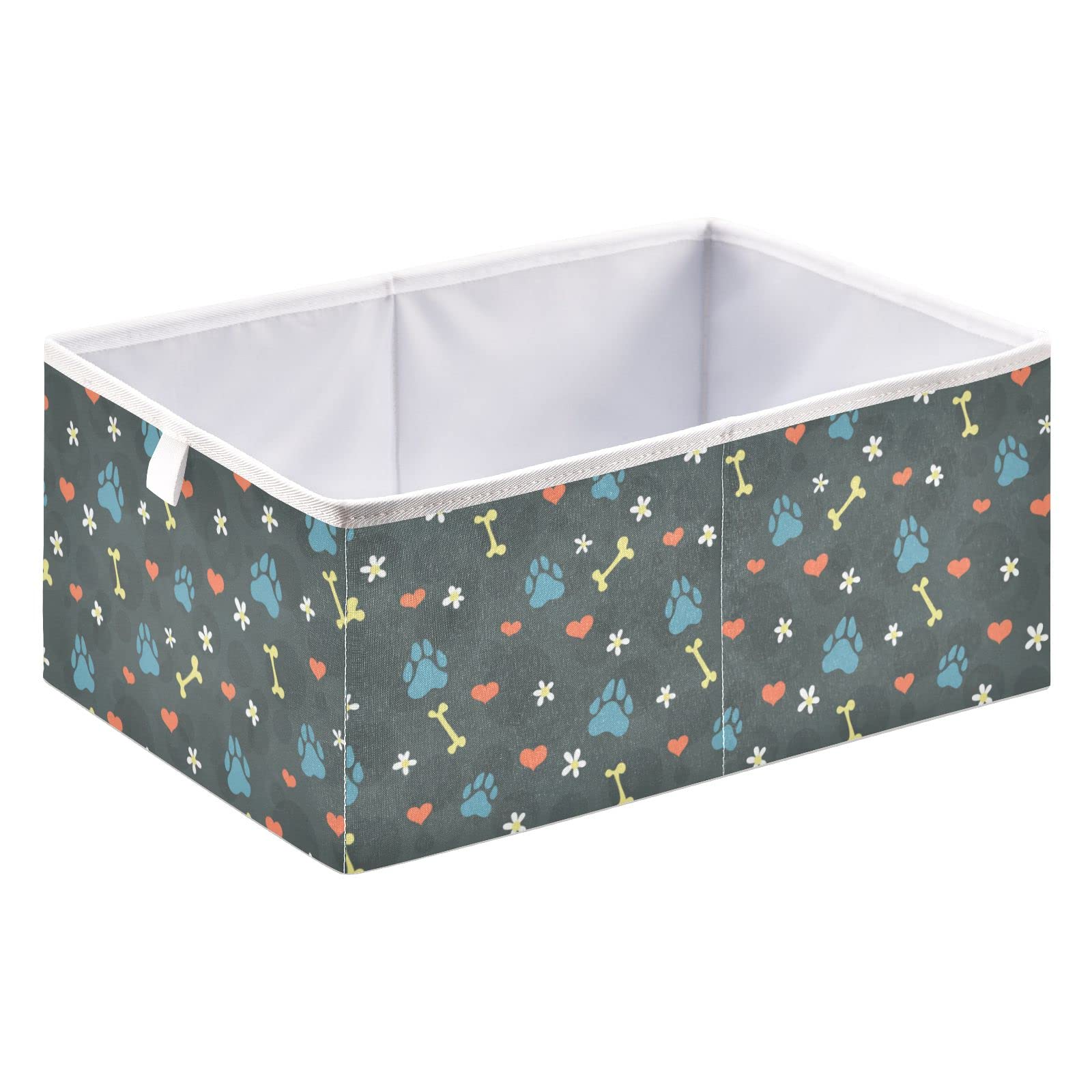 Emelivor Collapsible Pet Storage Bin with Paw Prints - Waterproof Cube Organizer for Dog Toys, Kids Clothes, Books & Nursery Items (15.75x10.63x6.96 Inches) - Perfect for Closet, Playroom & Home Organization