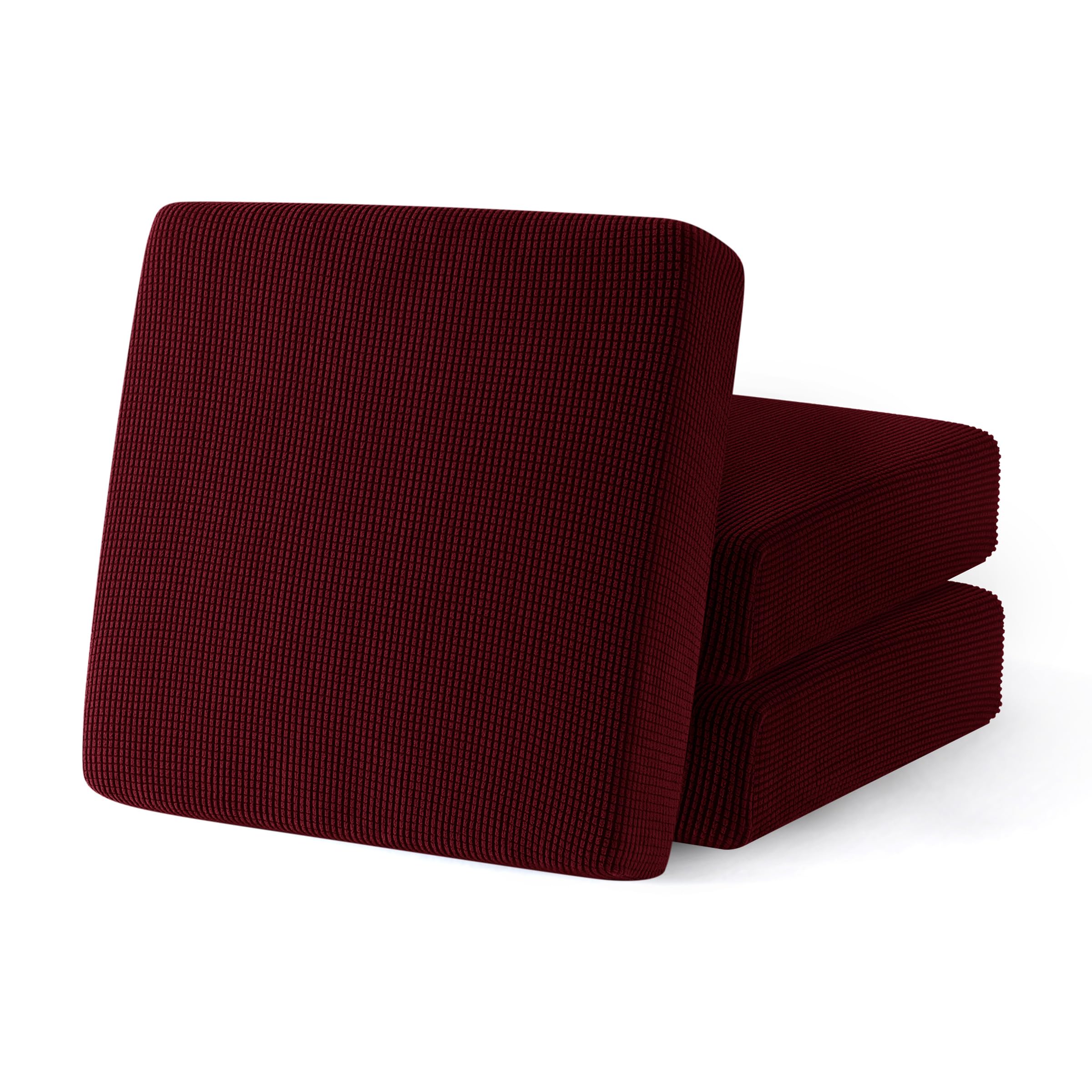 SUBRTEX Stretch Couch Cushion Cover - 3 Piece Sofa Cushion Slipcover with High Elasticity, Furniture Protector for Living Room & RV (Wine Red) | Perfect for Home Decor, Pet Protection, and Sofa Refresh