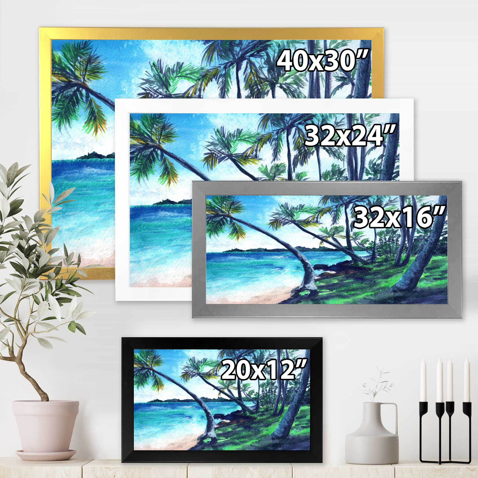 DesignQ Tropical Beach Summer Paradise Nautical Coastal Framed Wall Art - Perfect for Living Room, Bedroom & Beach House Decor