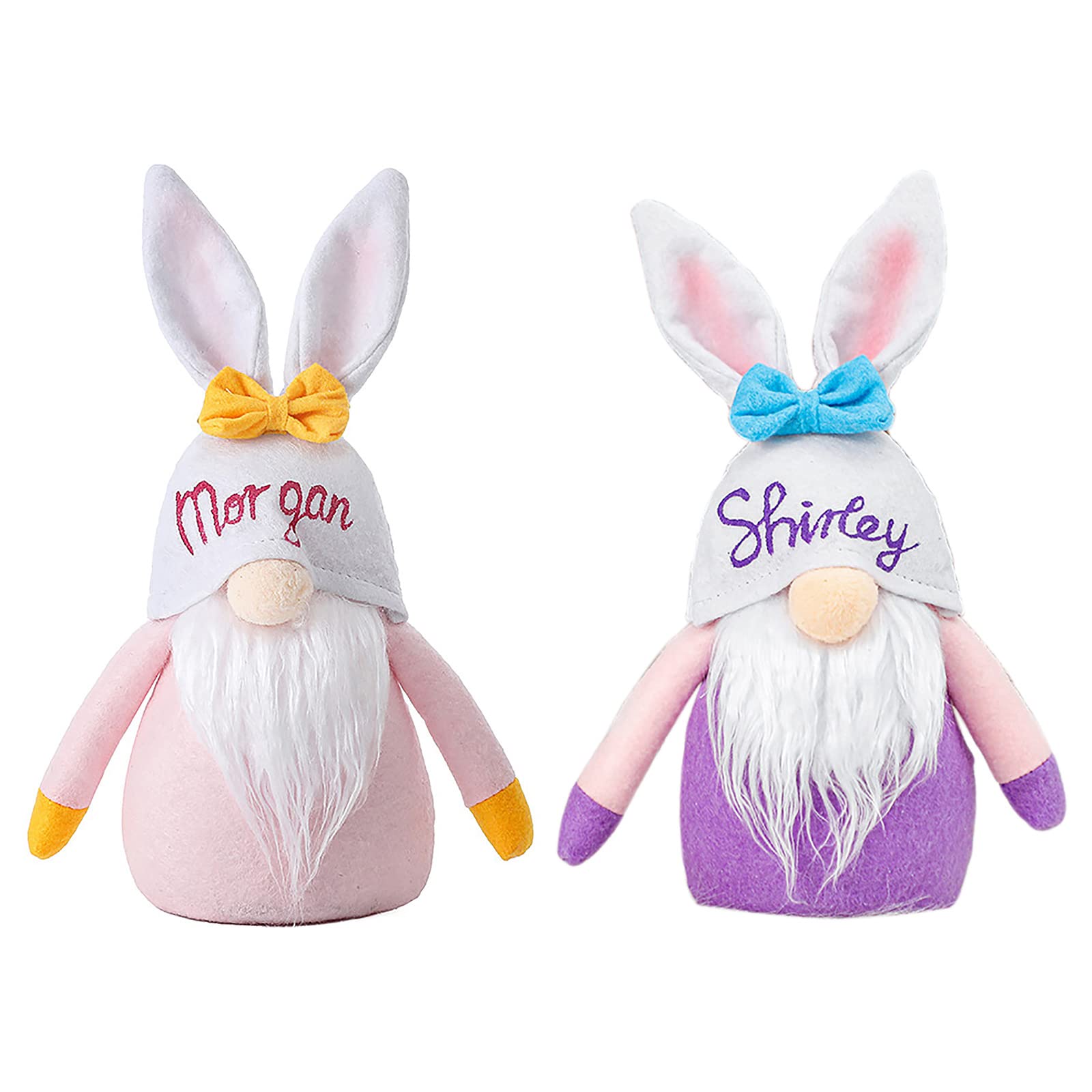 2Pcs Easter Bunny Gnomes Ornaments - Handmade Faceless Plush Doll Decorations with Alphabet Bows | Colorful Spring Gnome Decor for Home, Easter Basket Stuffers, Kids Room, Women & Men Gifts | Perfect for Easter Decor, Party Favors, Holiday Gifting
