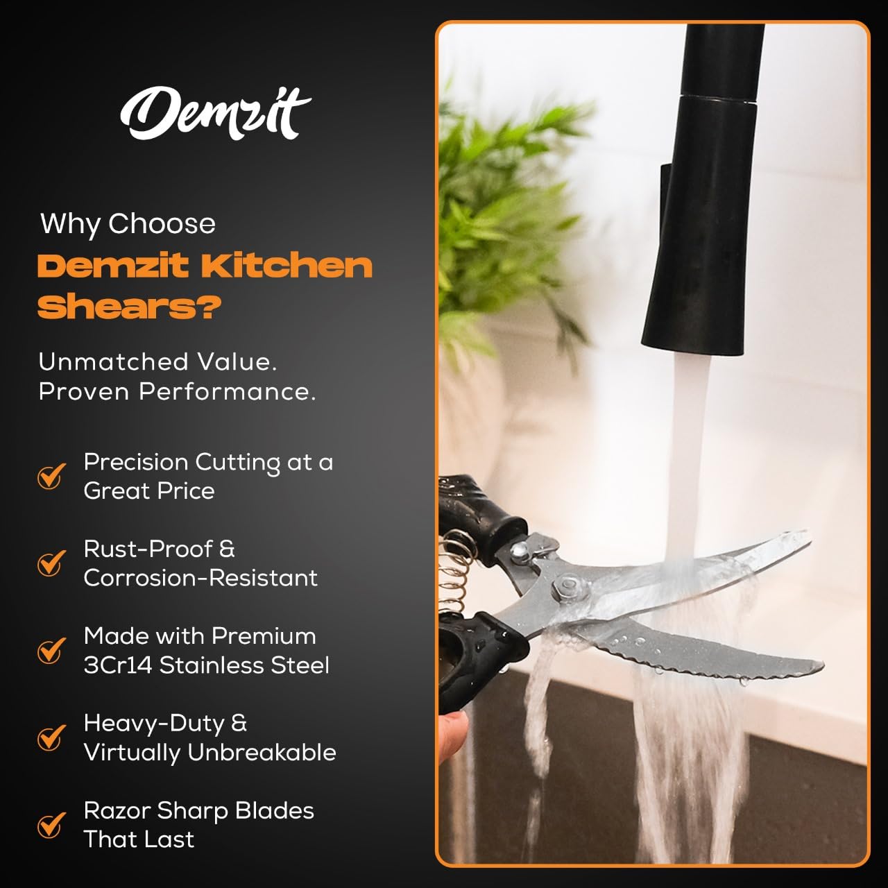 Premium Poultry Shears - Heavy Duty Kitchen Scissors for Cutting Chicken, Meat & Bones | Ergonomic Food Scissors with Safety Lock | Ideal for Meal Prep, Butchering & Cooking