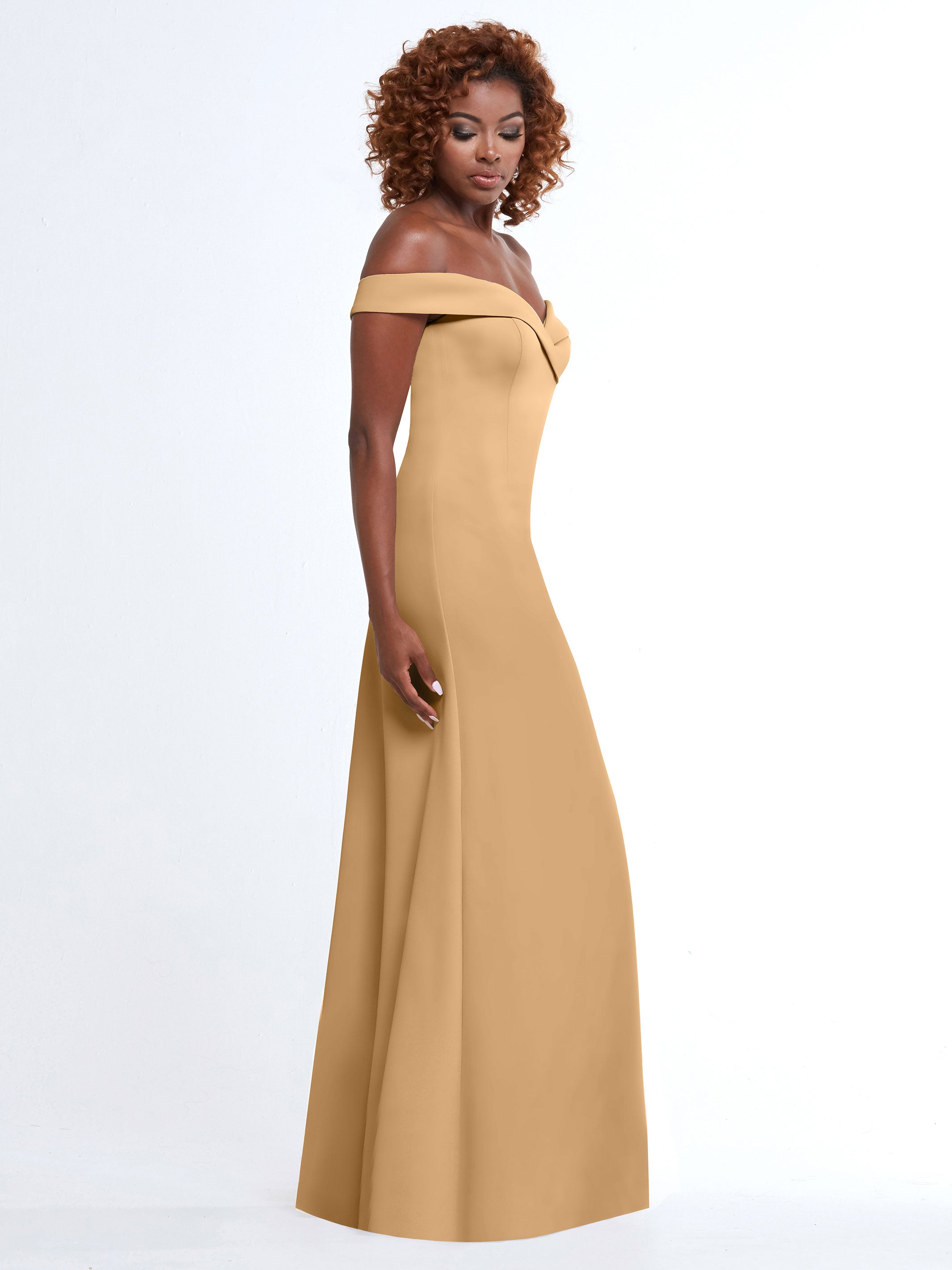 Elegant Off-The-Shoulder Double Knit A-Line Bridesmaid Dress 83050 - Perfect for Weddings, Formal Events & Special Occasions