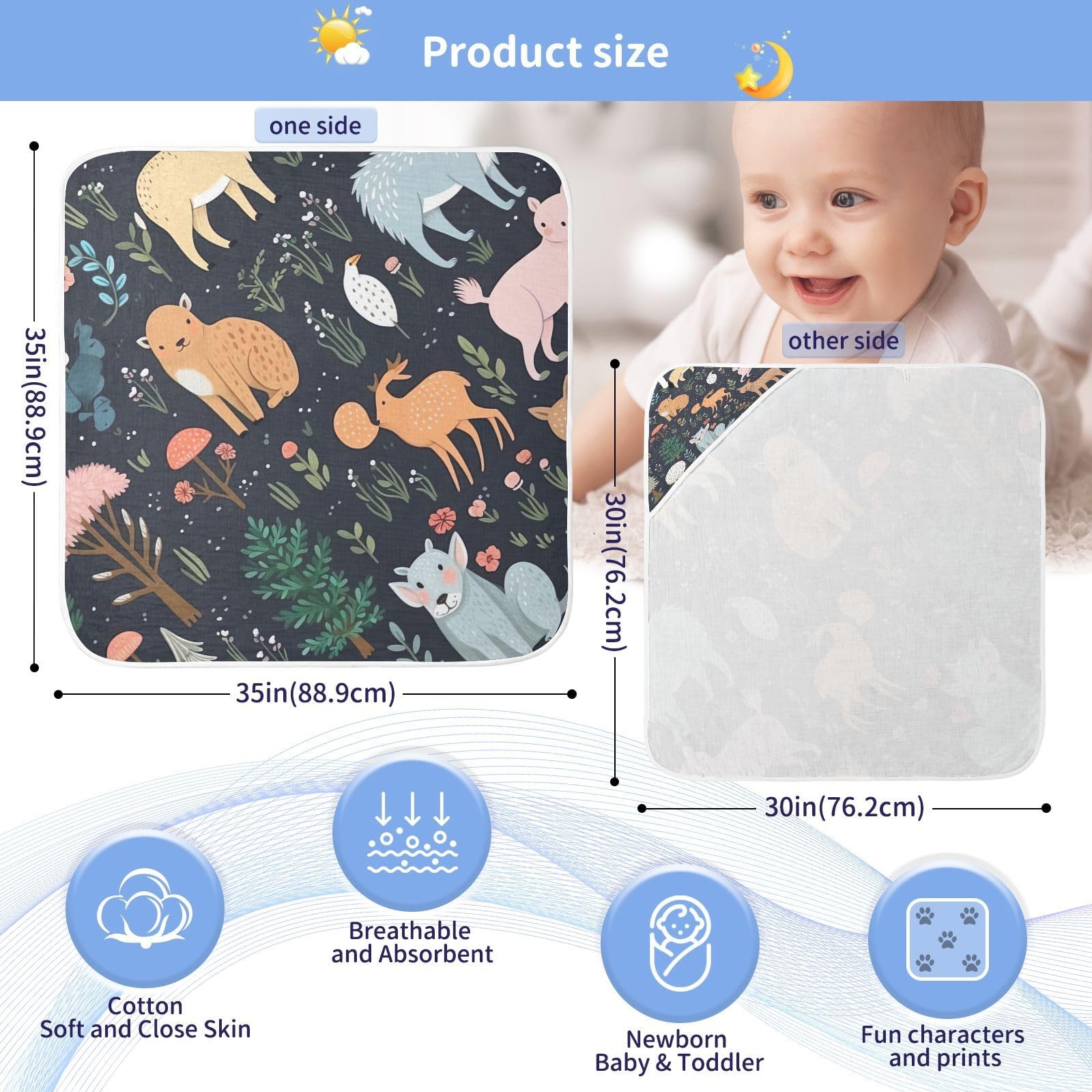 Cute Forest Animals Baby Hooded Towel - Ultra Soft & Absorbent 30x30 Inch Bath Towel for Newborn, Infant & Toddler | Unisex Shower Towel for Bath Time, Swimming & Beach