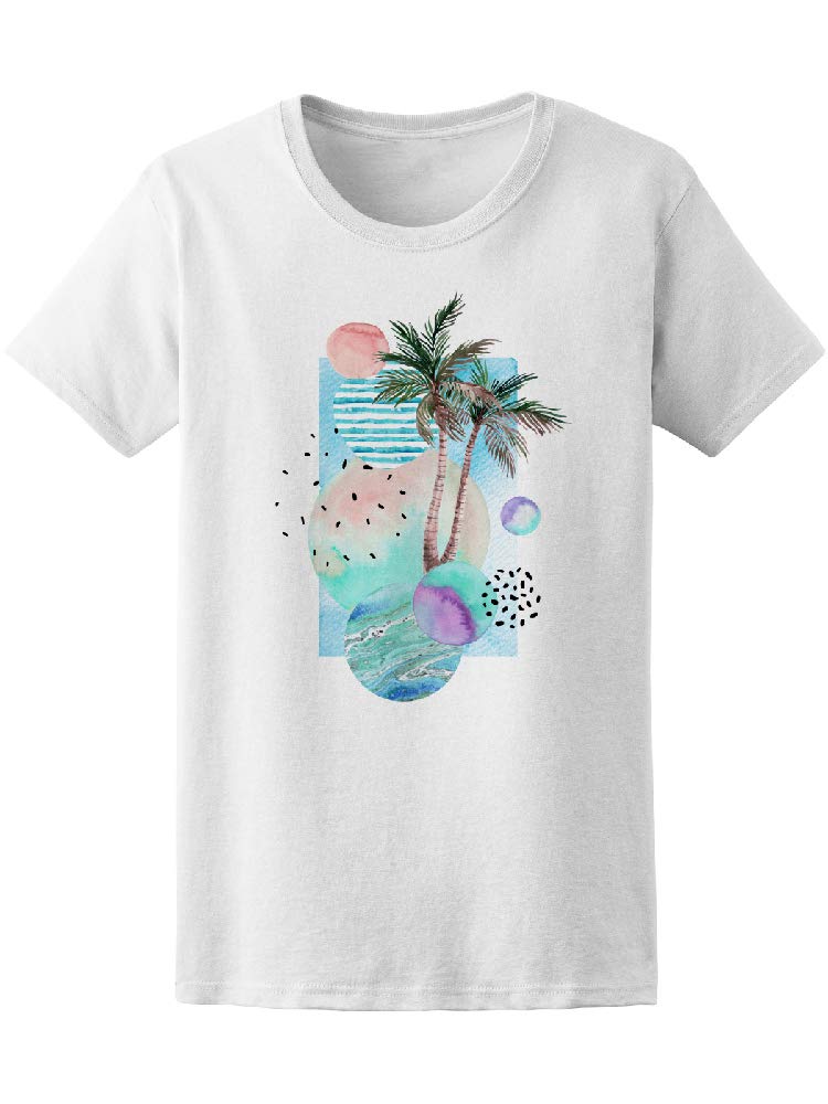 Smartprints Women's Cool Watercolor Tropical Beach T-Shirt - Soft Cotton Casual Tee for Summer Vacation & Beach Outings