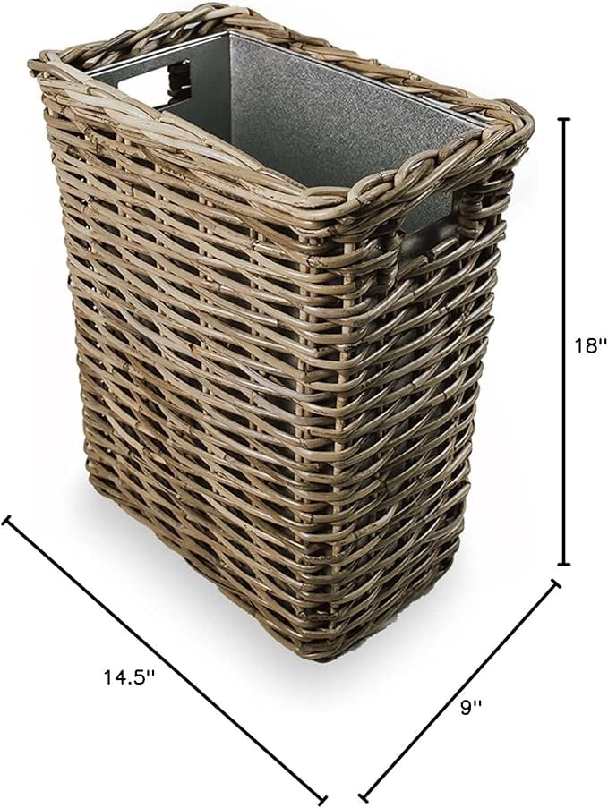 Premium Large Rectangular Kubu Wicker Waste Basket with Removable Metal Liner - 14.5
