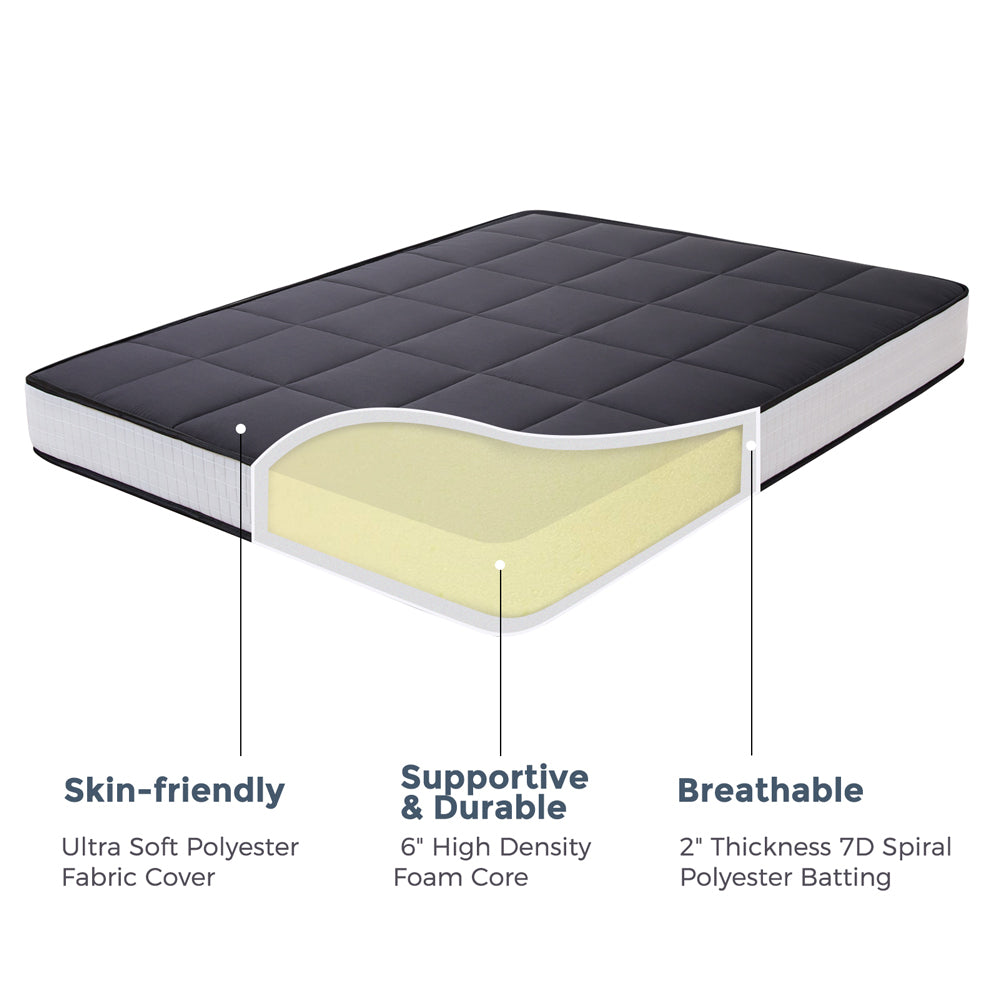 MAXYOYO 8 Inch Futon Mattress - Extra Thick Square Floor Mattress & Mattress Topper Pad in Black | Perfect for Guest Beds, Dorm Rooms, and Floor Sleeping