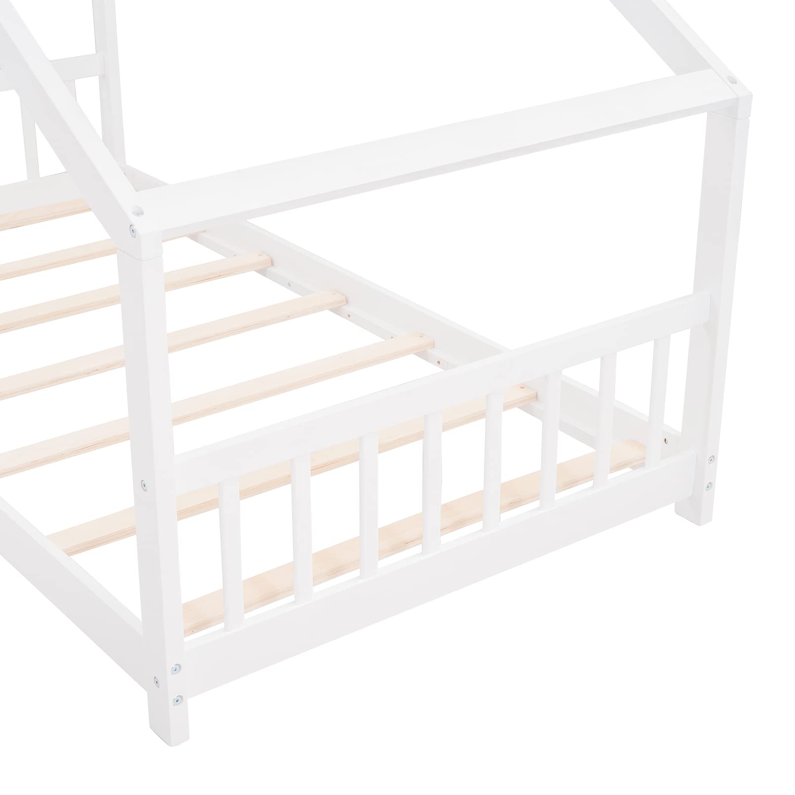 Modern Twin Size Wooden House Platform Bed Frame with Roof, Headboard & Footboard - Easy Assembly, Solid Wood Support for Kids Bedroom - No Box Spring Needed - White - Perfect for Boys & Girls Bedrooms, Playrooms & Cozy Sleepovers