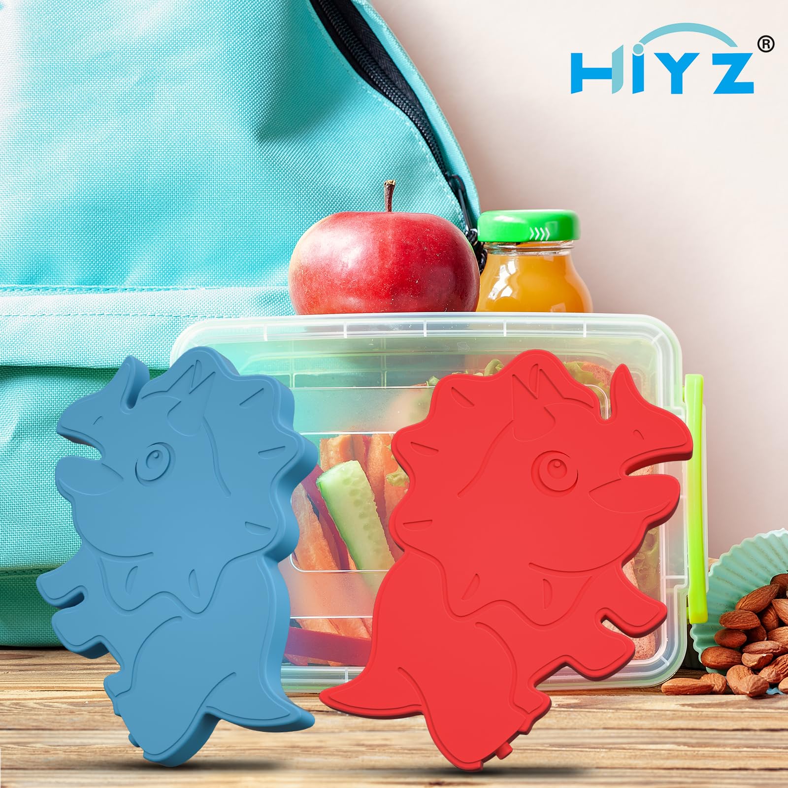 HiYZ Reusable Dinosaur Ice Packs for Lunch Boxes - Quick Freeze Kids Cooler Packs for School, Travel & Picnics - Space Saving Thin Ice Packs for Lunch Bags, Coolers & Outdoor Activities
