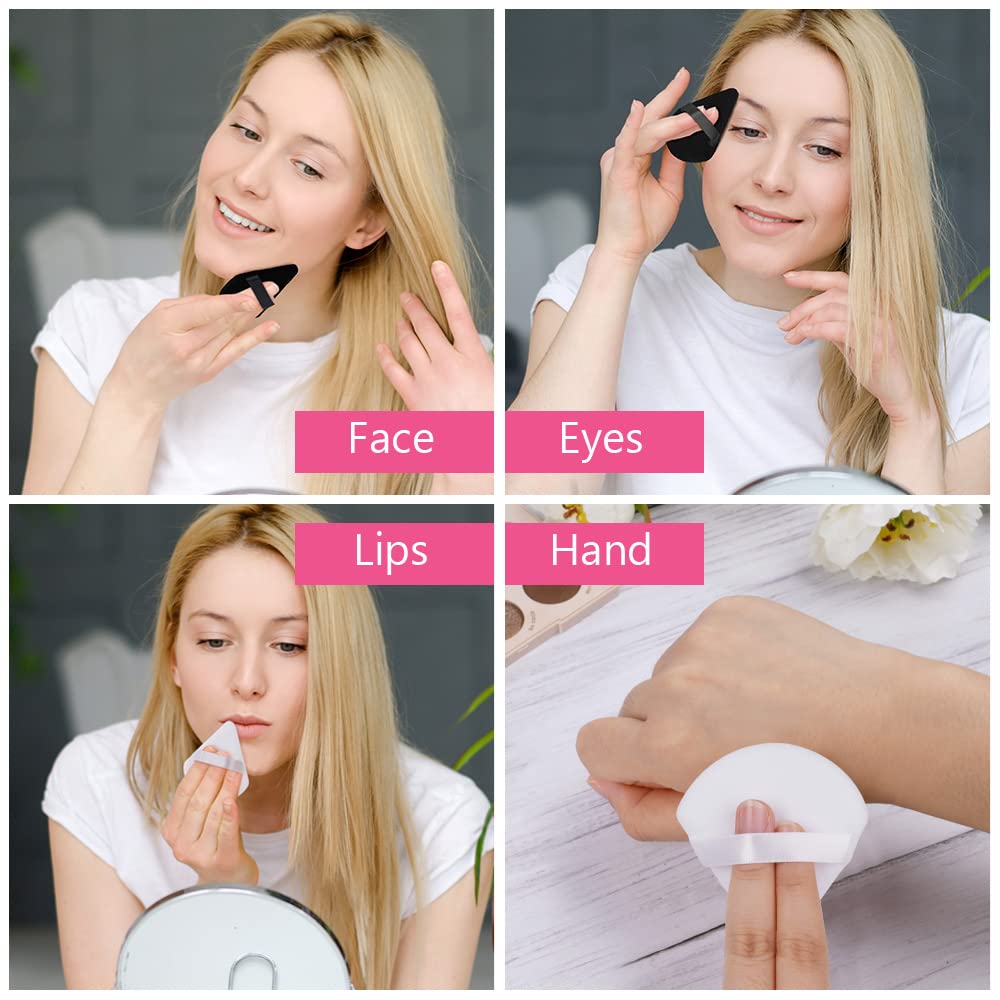 AUAUY 6-Piece Pure Cotton Soft Triangle Wedge Makeup Powder Puffs - Velour Cosmetic Sponge for Loose Powder, Mineral Powder & Body Powder (3 Black + 3 White) | Ideal for Flawless Foundation Application & On-the-Go Touchups