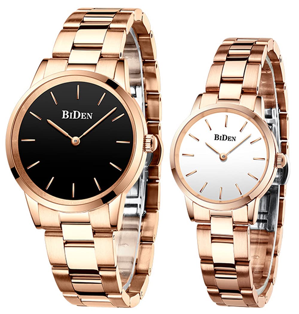 Luxury Couple Watches Set - Stainless Steel Matching Men's and Women's Watches - Perfect Anniversary Gift for Him & Her - Ideal for Weddings, Date Nights and Romantic Occasions