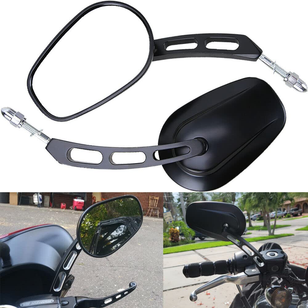 Black Hollow Rod Motorcycle Rear View Mirrors for Harley Davidson Sportster Softail Road Glide Electra Street Glide Road King Dyna Ultra Vrod (1982-2024) - Durable Touring Side Mirrors for Enhanced Safety & Style on Long Rides