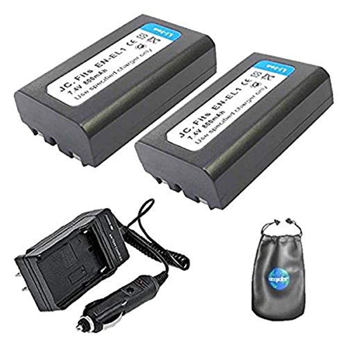 Nikon EN-EL1 Battery & Charger Kit - 2 Pack with Travel Pouch for Coolpix Cameras