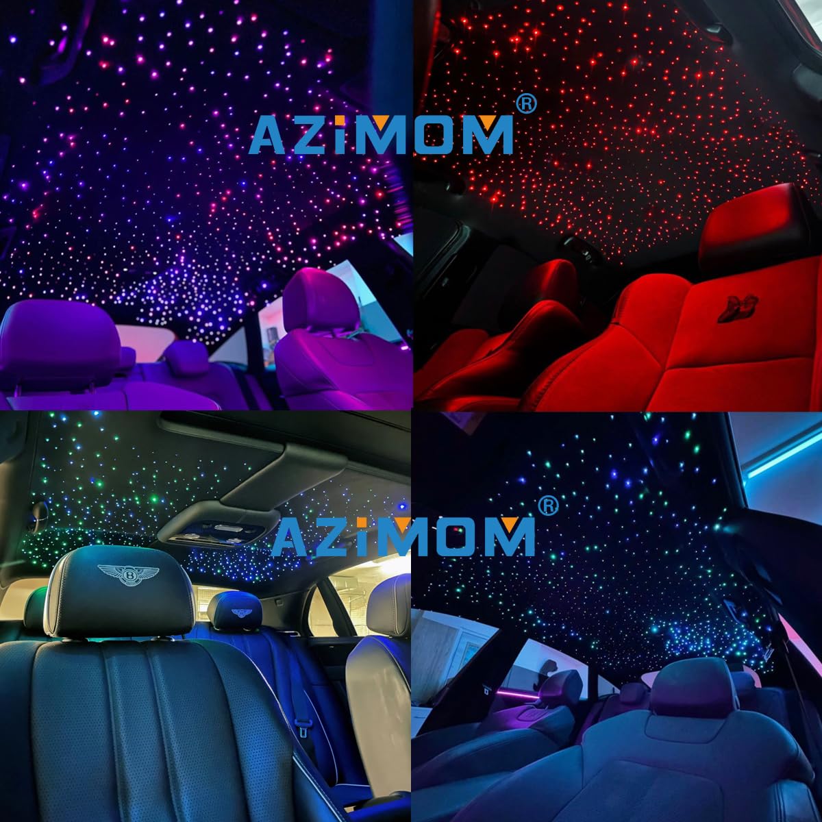 AZIMOM 20W Twinkle Fiber Optic Star Ceiling Kit - 1200pcs 0.03in End Glow Strands, 13.1ft Length, RGBW Sound-Activated Lights with Remote & App Control for Home & Car Decor | Bedroom, Theater, Party Lighting
