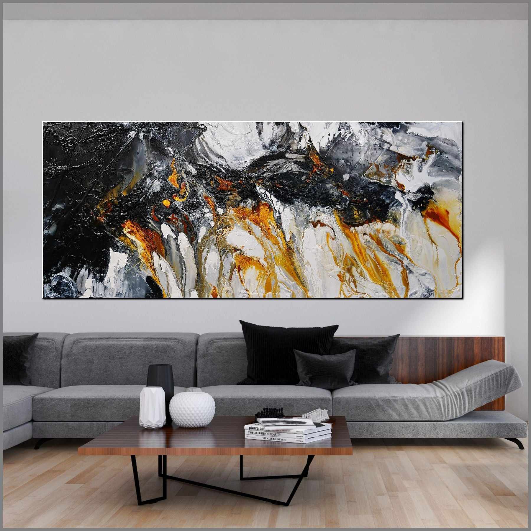 240cm x 100cm Sienna Black White Textured Abstract Canvas Wall Art Painting - Modern Home Decor for Living Room, Bedroom & Office