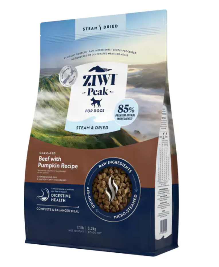 Ziwi Peak Beef with Pumpkin Steam Dried Dog Food - High Protein Grain-Free Dog Treats for Small & Large Breeds - Perfect for Training, Rewards & Outdoor Adventures
