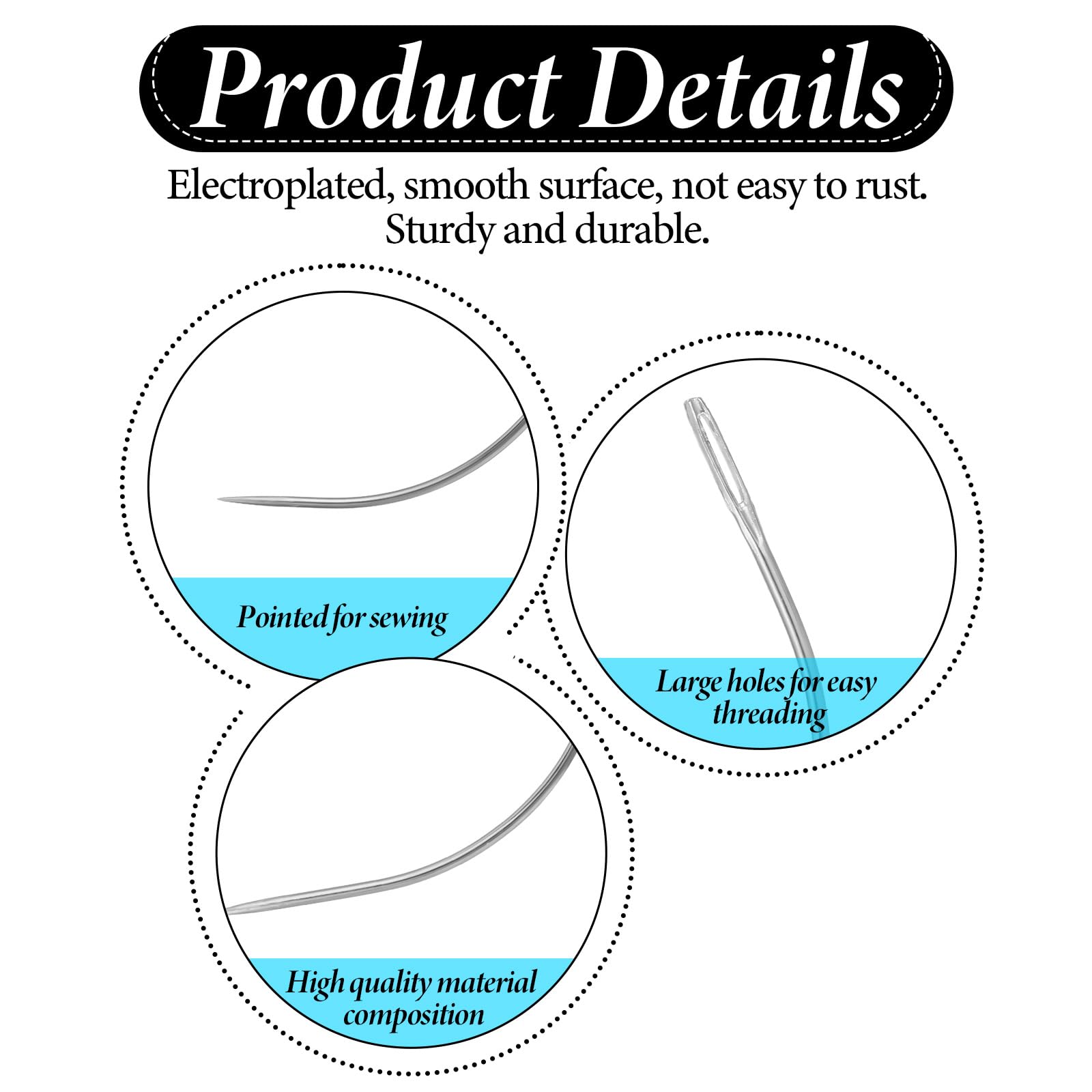 Aiyorse 8-Piece Curved Sewing Needles Set - Heavy Duty Hand Sewing Needles for Leather, Upholstery, Canvas & Carpet Repair - 2/2.5/3/3.5 Inch C-Shape Needles - Perfect for DIY Crafts, Furniture Repair & Leatherworking Projects