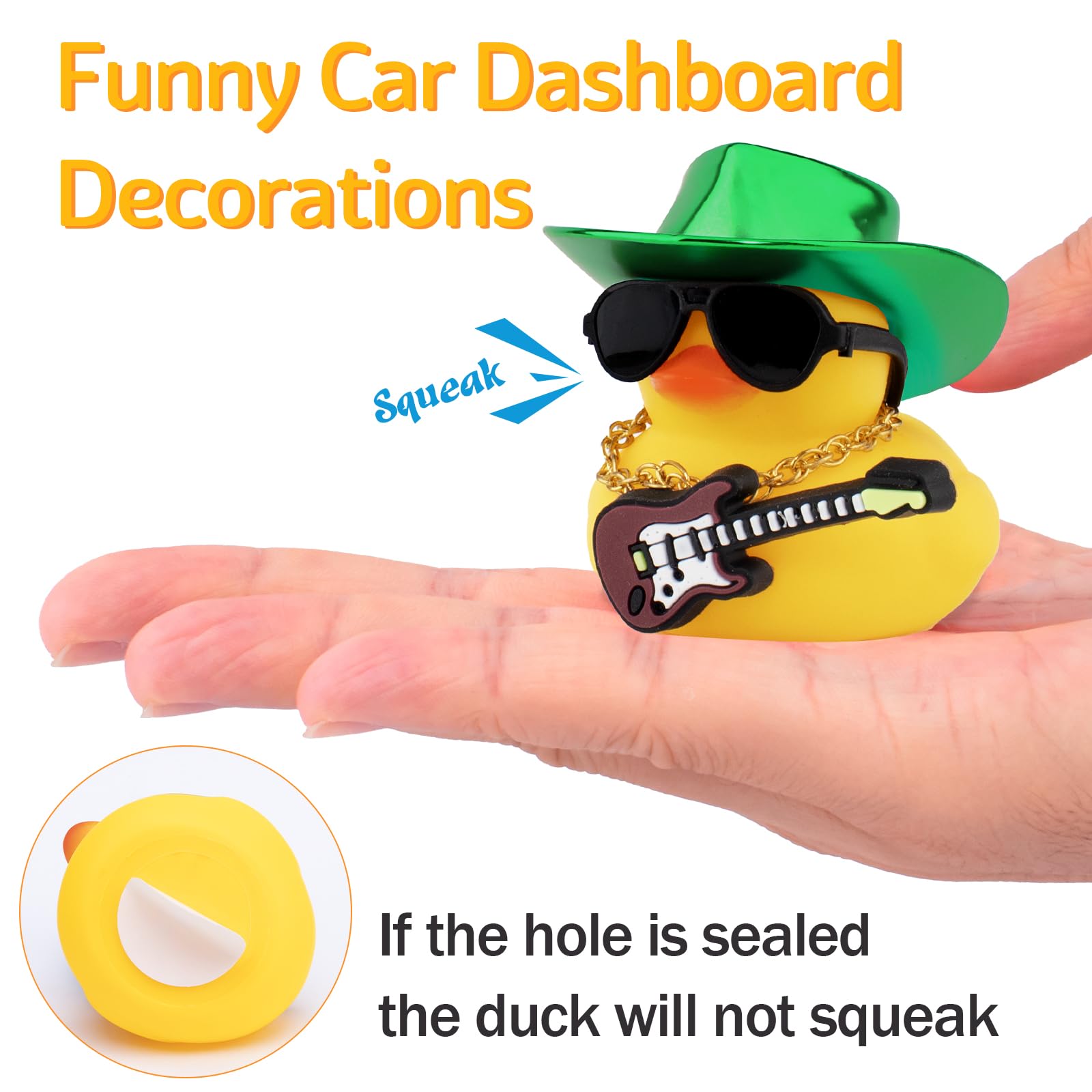 Wonuu Rubber Duck Car Ornaments with Cowboy Hat, Necklace & Sunglasses - Blue Guitar Duck Dashboard Decor for Cool Car Accessories, Perfect for Road Trips & Gift Giving