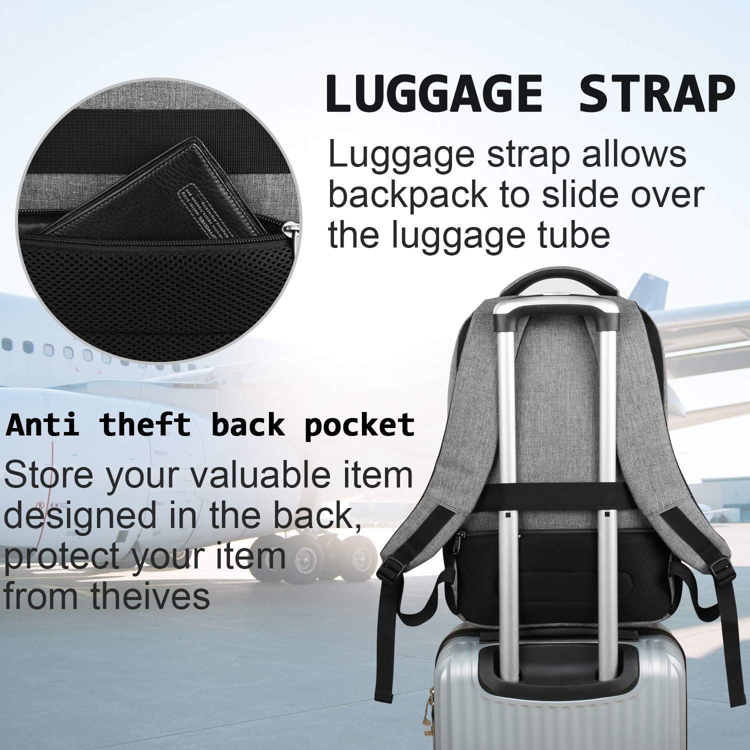Laptop Backpack for Business Travel - Anti-Theft Slim Durable USB Charging Port Water Resistant College Computer Bag for Women & Men Fits 15.6 Inch Laptop & Notebook - Grey - Ideal for Commuting, Work & School
