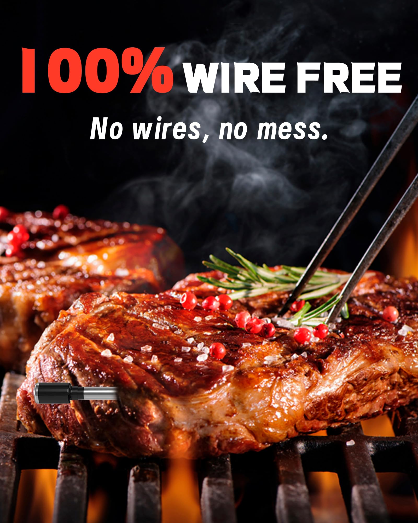 Wireless Meat Thermometer with 500ft Bluetooth Range - Smart Digital BBQ Thermometer for Grilling, Smoking, Oven & Rotisserie - App Controlled for Perfect Steak, Chicken & Turkey - Ideal for Backyard Cookouts, Camping & Holiday Meals