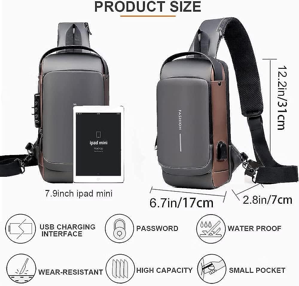 PRIMIL Anti-Theft Crossbody Sling Backpack for Men & Women - Waterproof Shoulder Bag with Lock & USB Charging Port - Perfect for Travel, Hiking, Gym, Picnic & Daily Commute | Durable & Secure Design for Outdoor Adventures & Urban Lifestyle