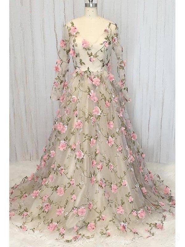 Handmade Floral Long Sleeve Evening Prom Dress for Sweet 16 - Elegant Formal Gown for Homecoming, Ball, and Special Occasions