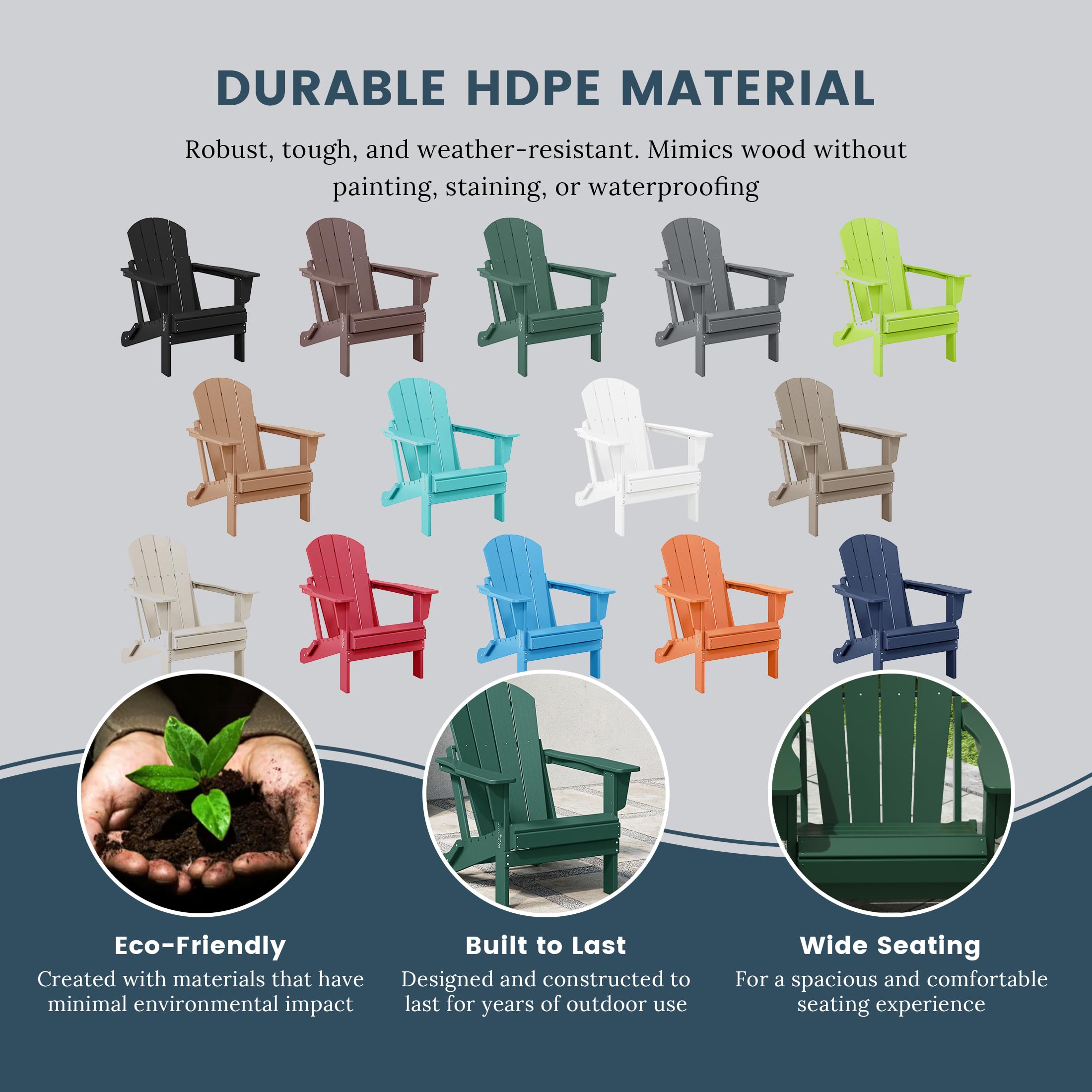 WO Home Furniture Adirondack Chair - Outdoor Folding Lounger for Fire Pit, Beach, Balcony, Backyard, Lawn, Patio, Pool, Deck & Garden - Comfortable Dark Green Relaxation Chair for Outdoor Living Spaces