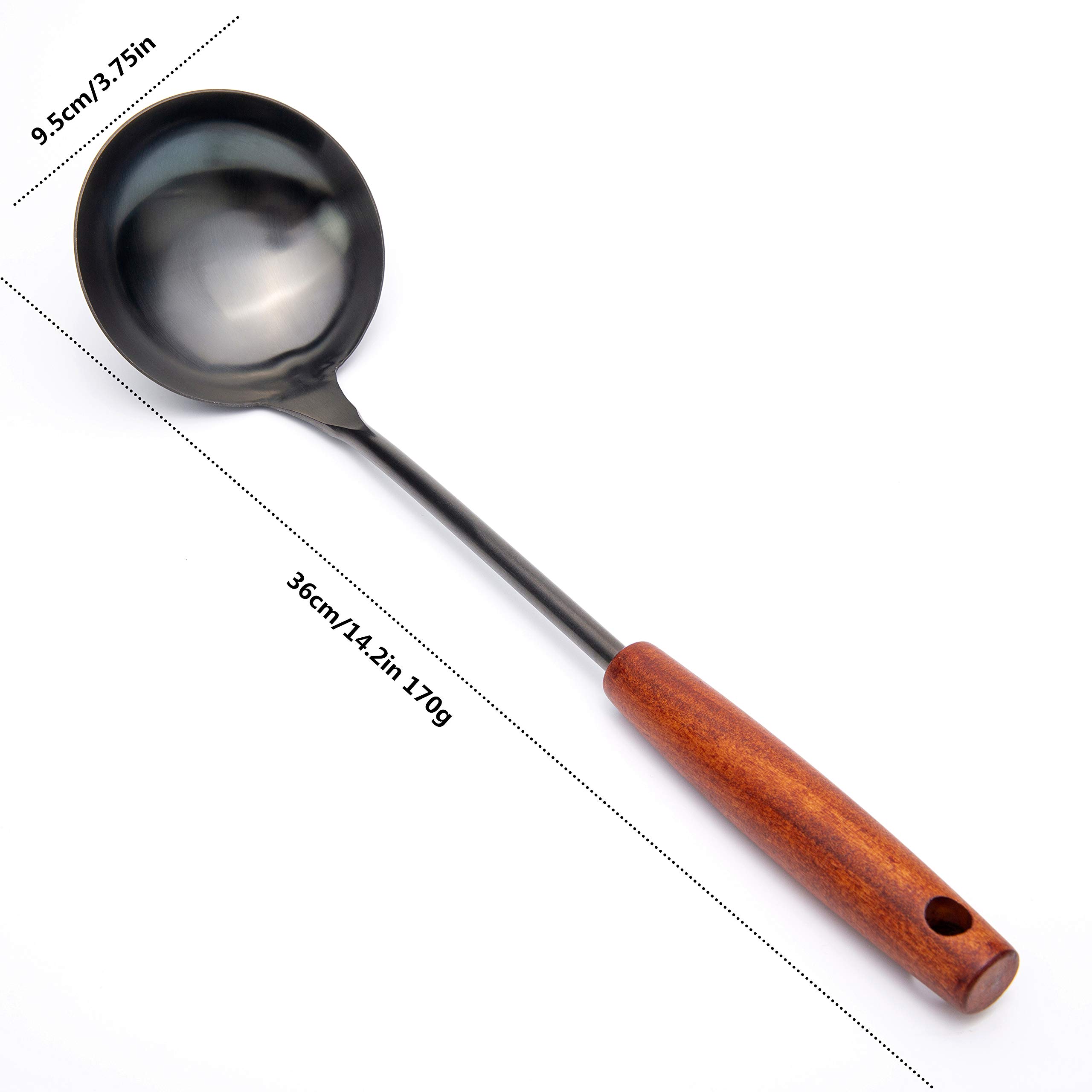 Stainless Steel Soup Ladle with Ergonomic Wooden Handle - 14.2 Inch Rust-Proof Cooking Spoon for Soup, Gravy, Sauces - Perfect for Kitchen, Restaurant & Catering Use