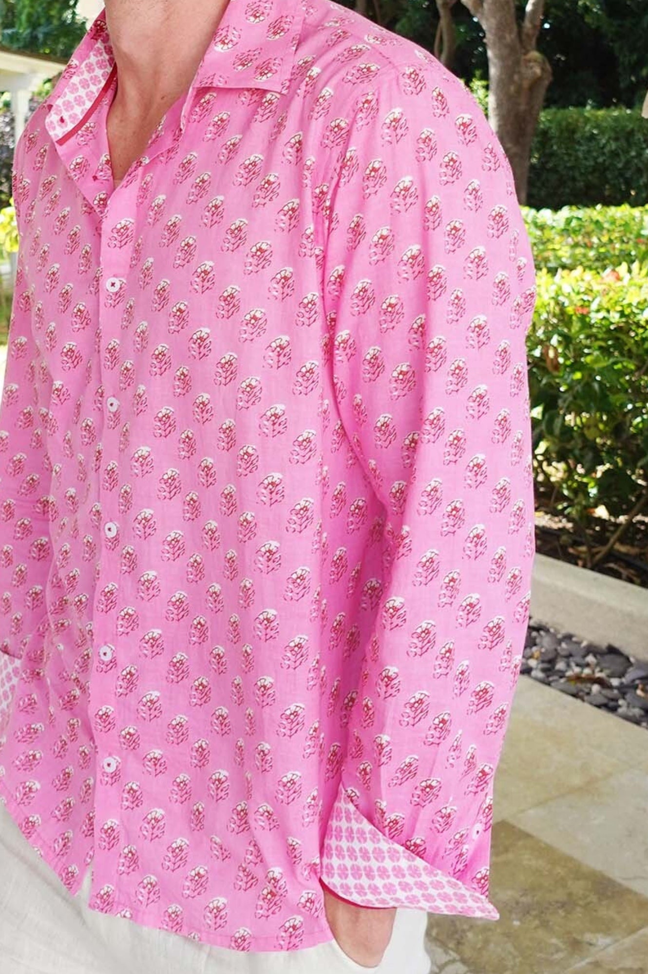 Men's Printed Cotton Shirt - Stylish Periwinkle Pink & Rust Floral Design | Casual Wear for Summer Outings & Beach Vacations