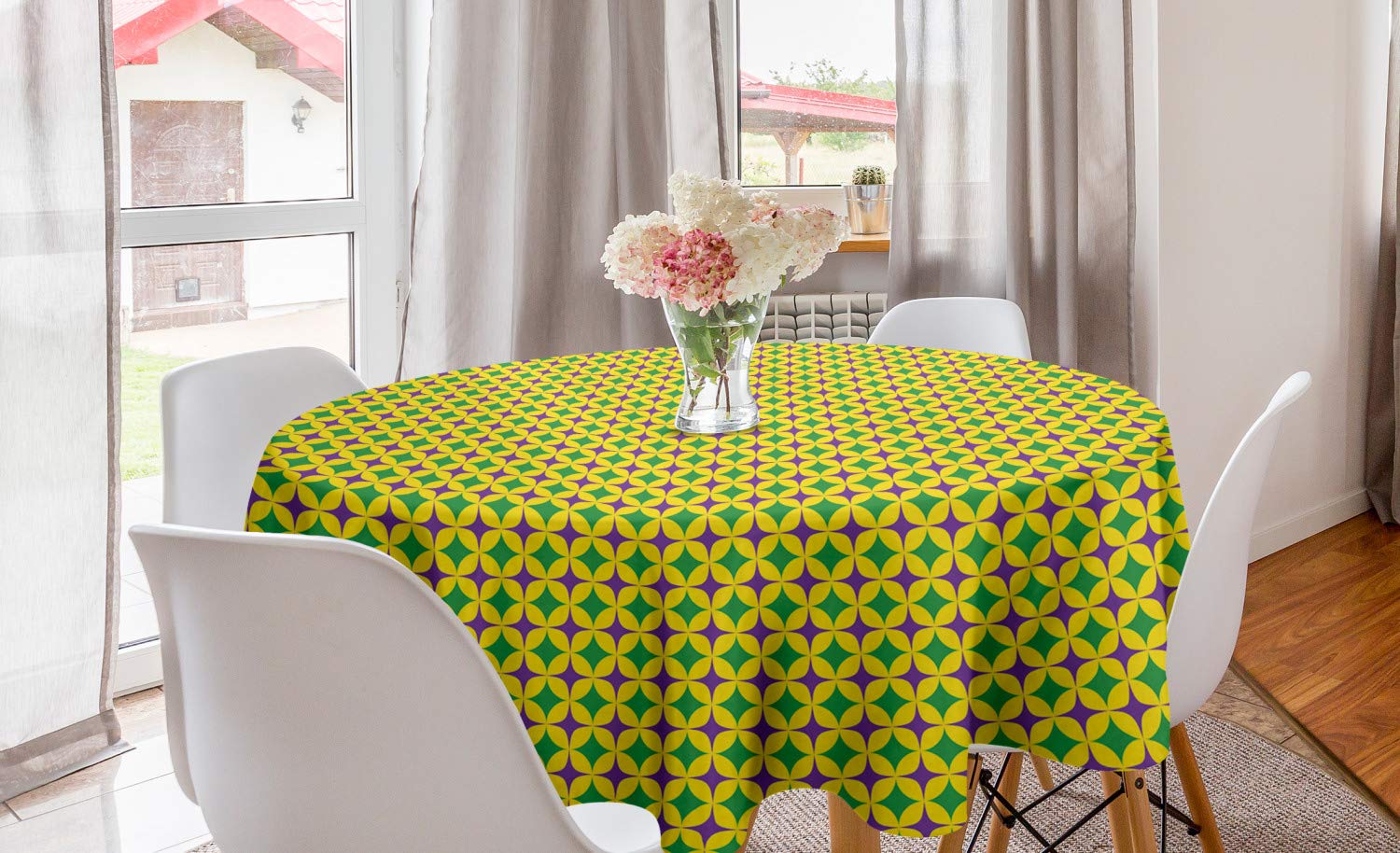 Ambesonne Mardi Gras Round Tablecloth 60