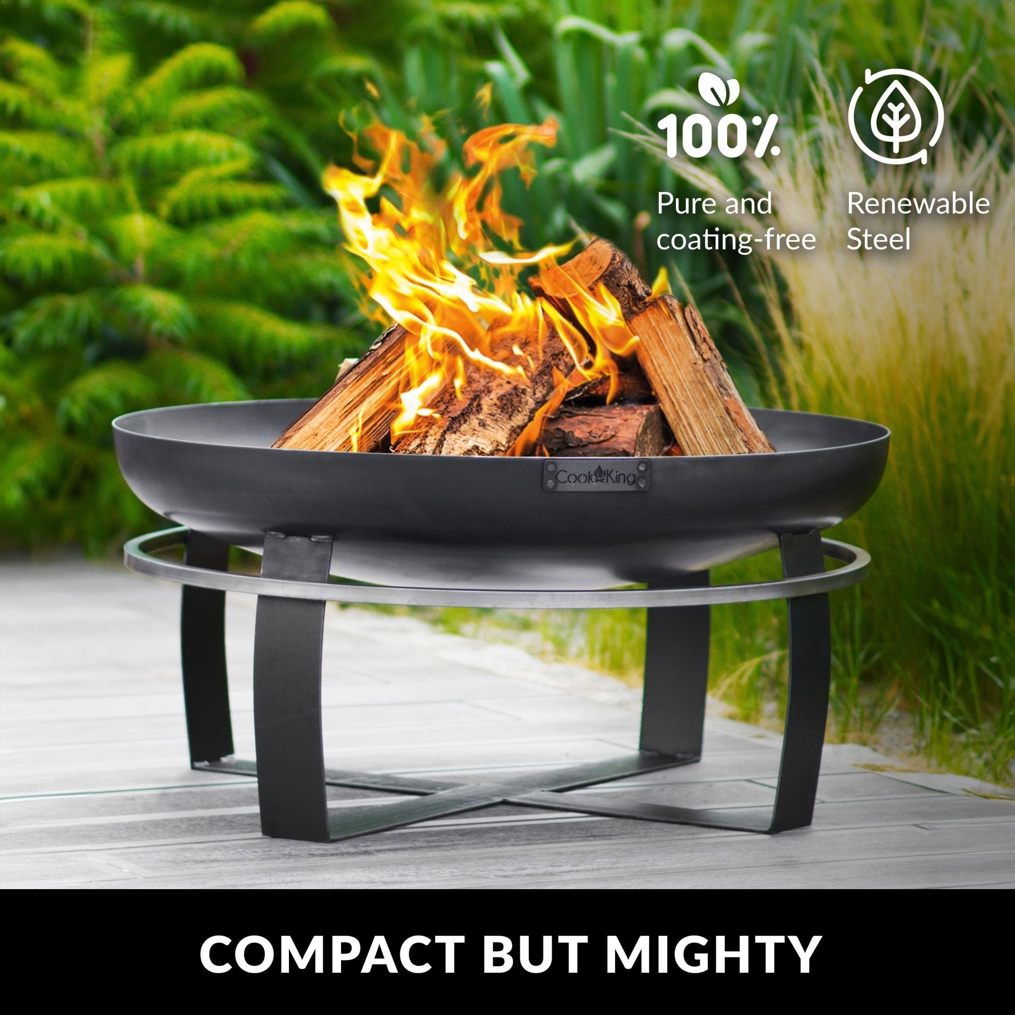 Viking 24-Inch Steel Fire Pit with Cover Lid - Outdoor Patio, Backyard, Camping & Garden Fire Pit for Wood Burning - Perfect for Gatherings, S'mores & Relaxation