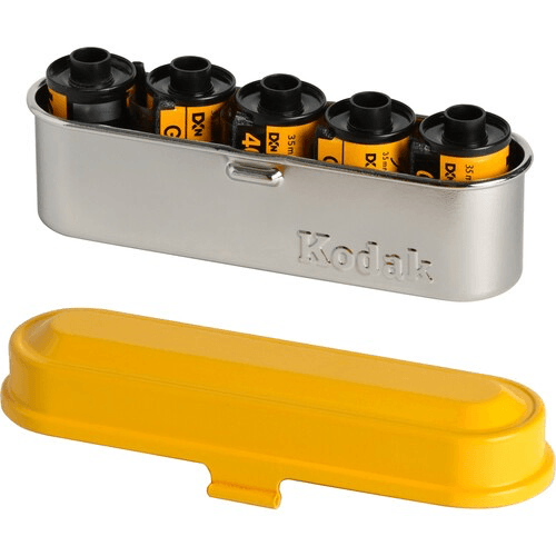 Kodak Steel 135mm Film Case - Yellow Lid & Silver Body | Waterproof & Durable Film Storage for Photographers | Perfect for Travel, Outdoor & Studio Use