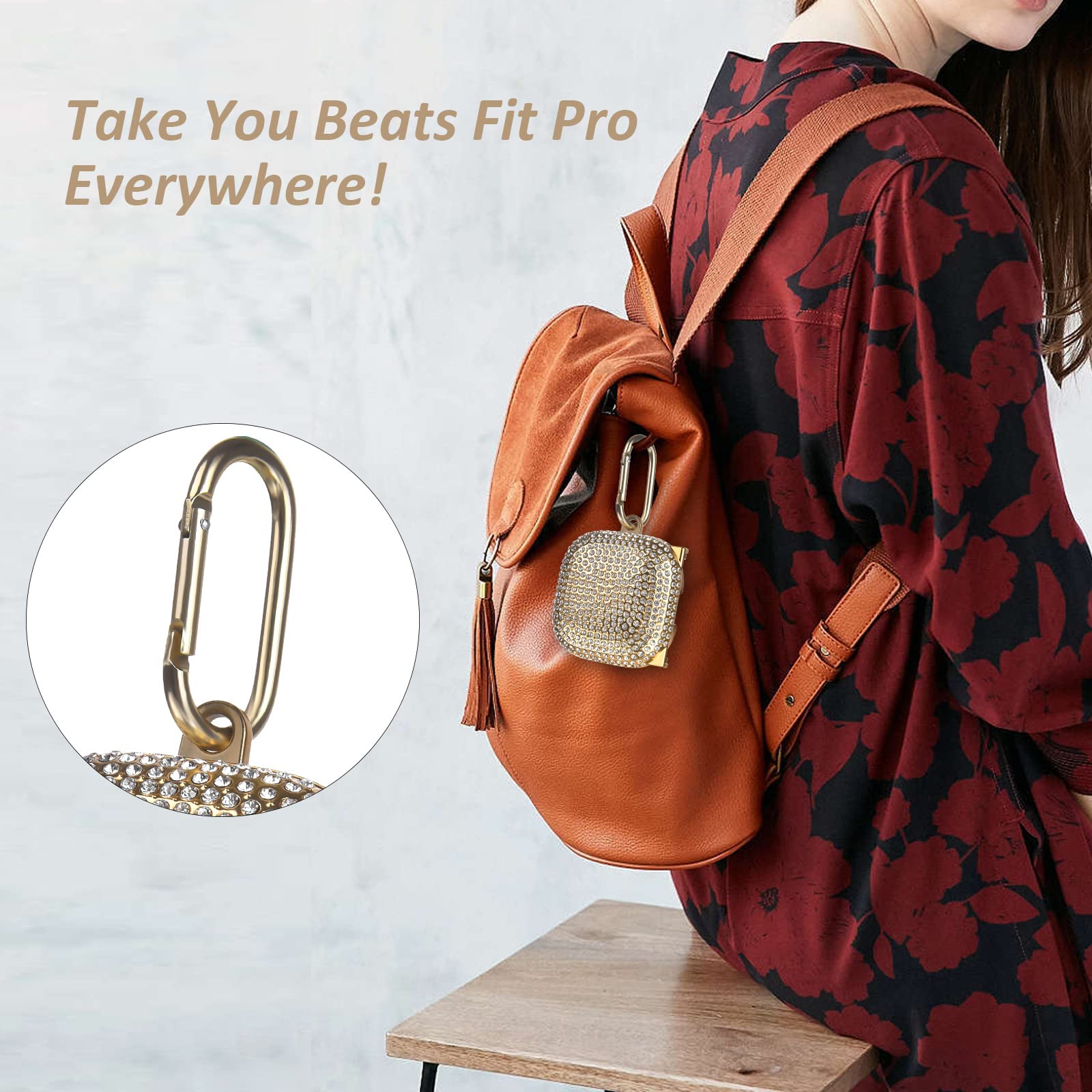 Sparkling Crystal PC Case for Women & Girls - Stylish Protective Cover for Laptops & Desktops | Cute Apple Earbuds Case with Keychain in Gold | Perfect for School, Office & Travel Accessories