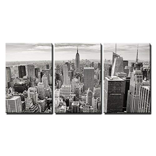Wall26 - 3 Piece Canvas Wall Art Print - Aerial View of Manhattan New York City Skyline - Modern Framed Home Decor for Living Room, Bedroom & Office - Ready to Hang Stretched Canvas - 24