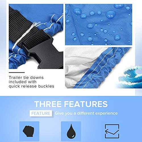 Heavy Duty 20-22ft Boat Cover - 210D Waterproof & UV Protected Trailerable Yacht Cover for Speedboat, Fish-Ski & V-Hull Boats - Perfect for Storage, Travel & Outdoor Protection