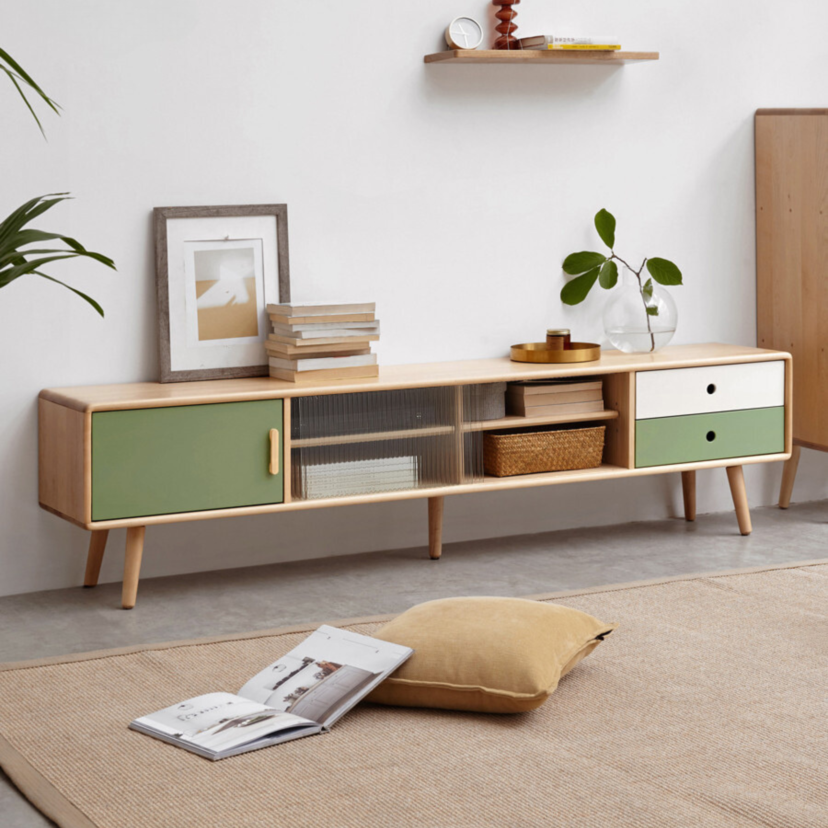 Solid Beech Wood TV Stand - Rustic Forest Style Media Console for Living Room, Bedroom & Home Theater