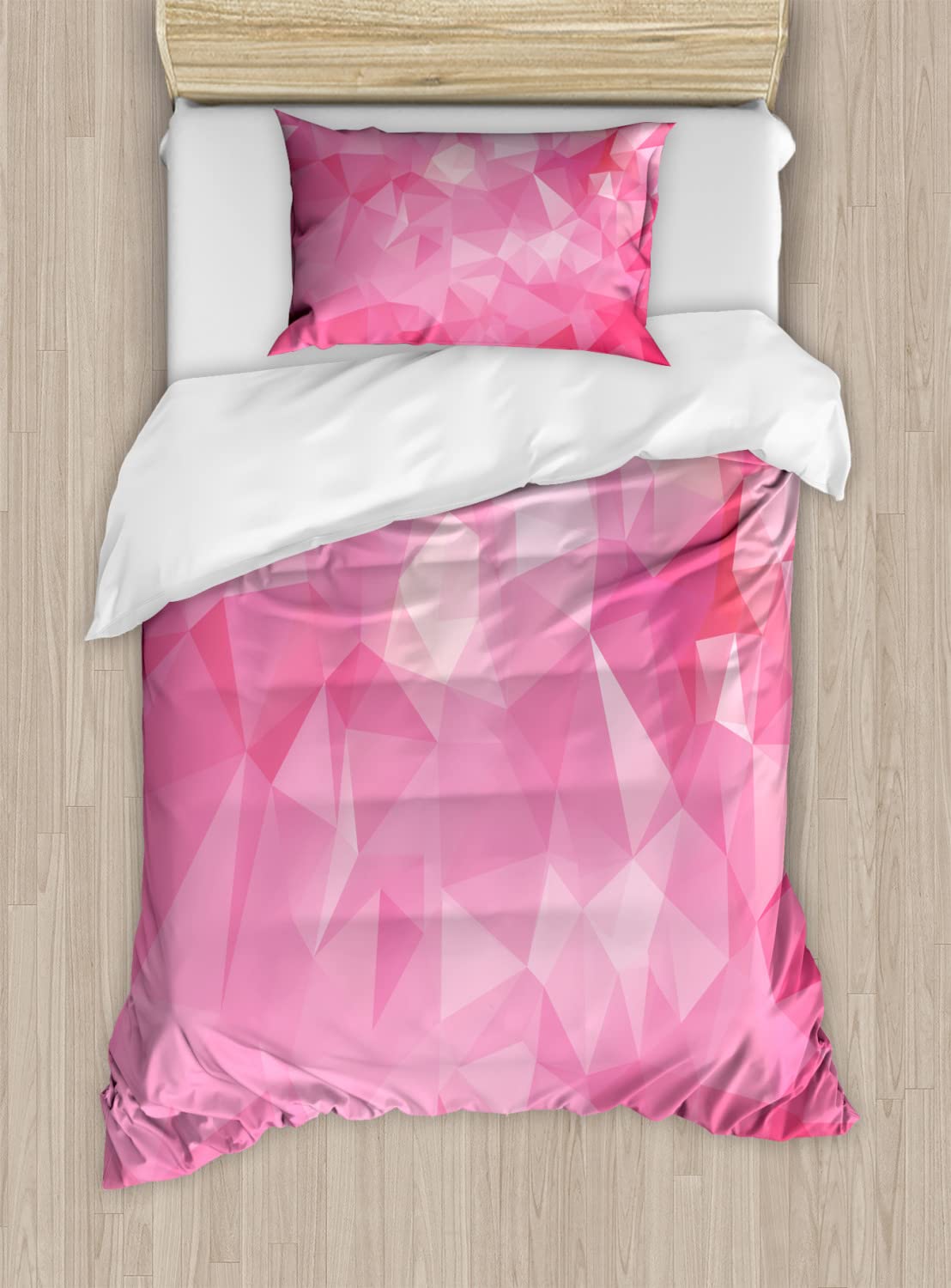 Ambesonne Pink Duvet Cover Set - Queen Size 2-Piece Abstract Geometric Bedding with Polygonal Fractal Design in Pale & Hot Pink Shades | Includes 2 Duvet Covers & 4 Pillowcases | Perfect for Modern Bedroom, Guest Room & Dorm Decor