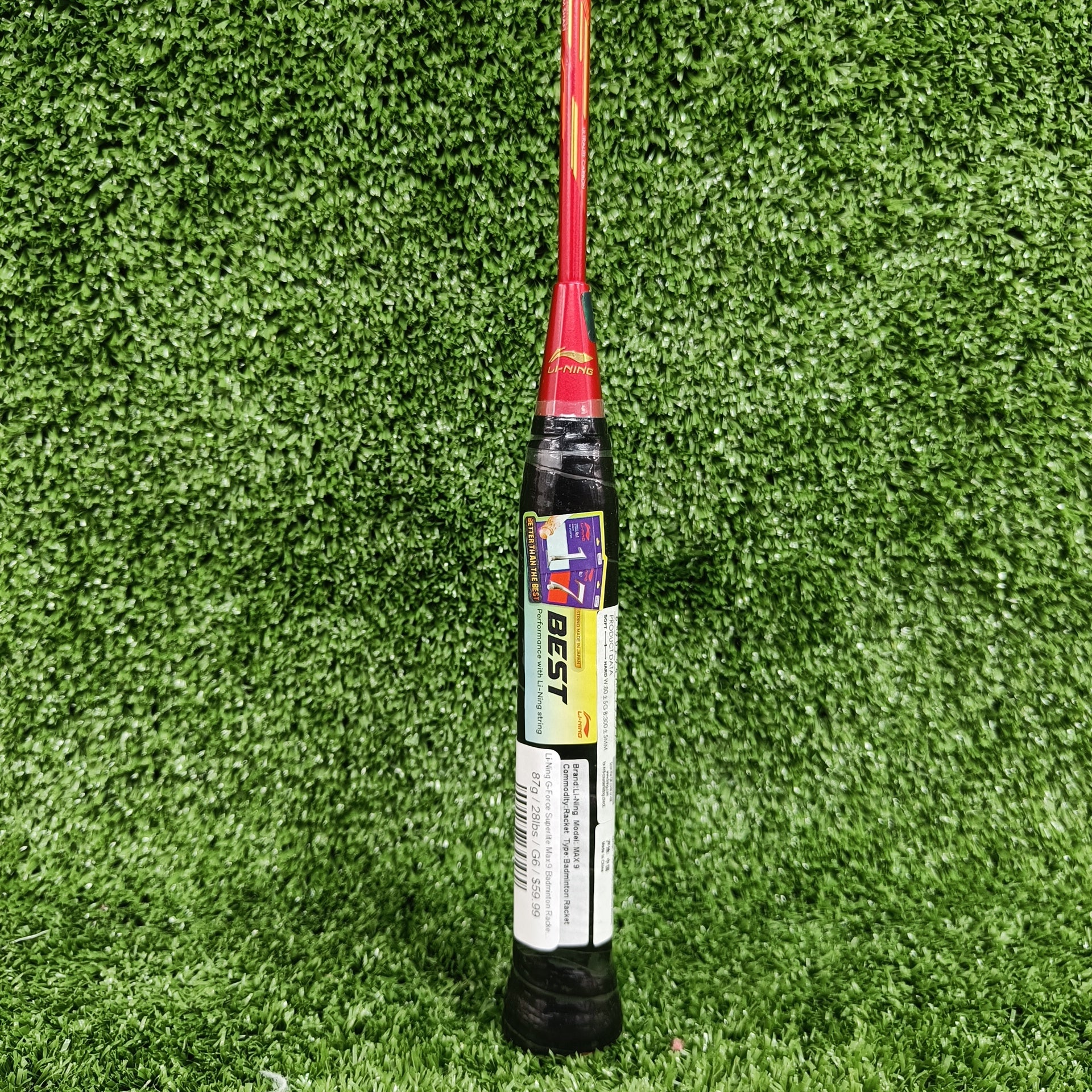 Li Ning G Force Superlite Max 9 Badminton Racket - Prestrung with Carbon Fiber Shaft (Red) | Lightweight & Durable for Professional Players | Perfect for Tournaments & Training Sessions | Made in China