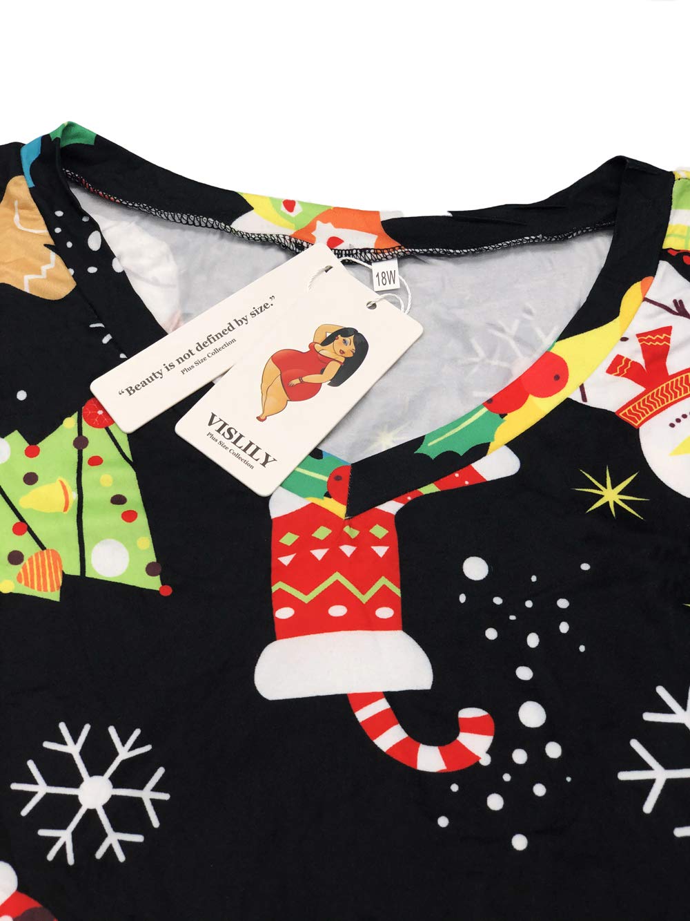 VISLILY Plus Size Christmas Shirts for Women - Holiday Tops Casual Tunics Tee - Festive Holiday Party, Family Gathering & Office Outfit