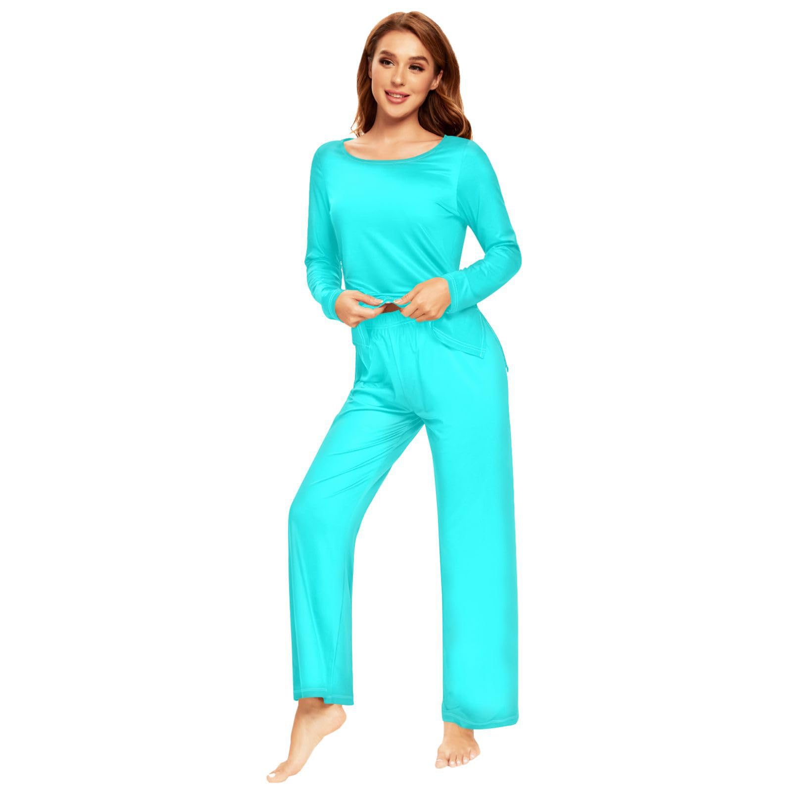 Blue Women's Pajama Set - Soft Long Sleeve Sleepwear Top & Pants Lounge Outfit 20804 | Cozy Nightwear for Relaxing at Home, Sleepovers & Winter Comfort