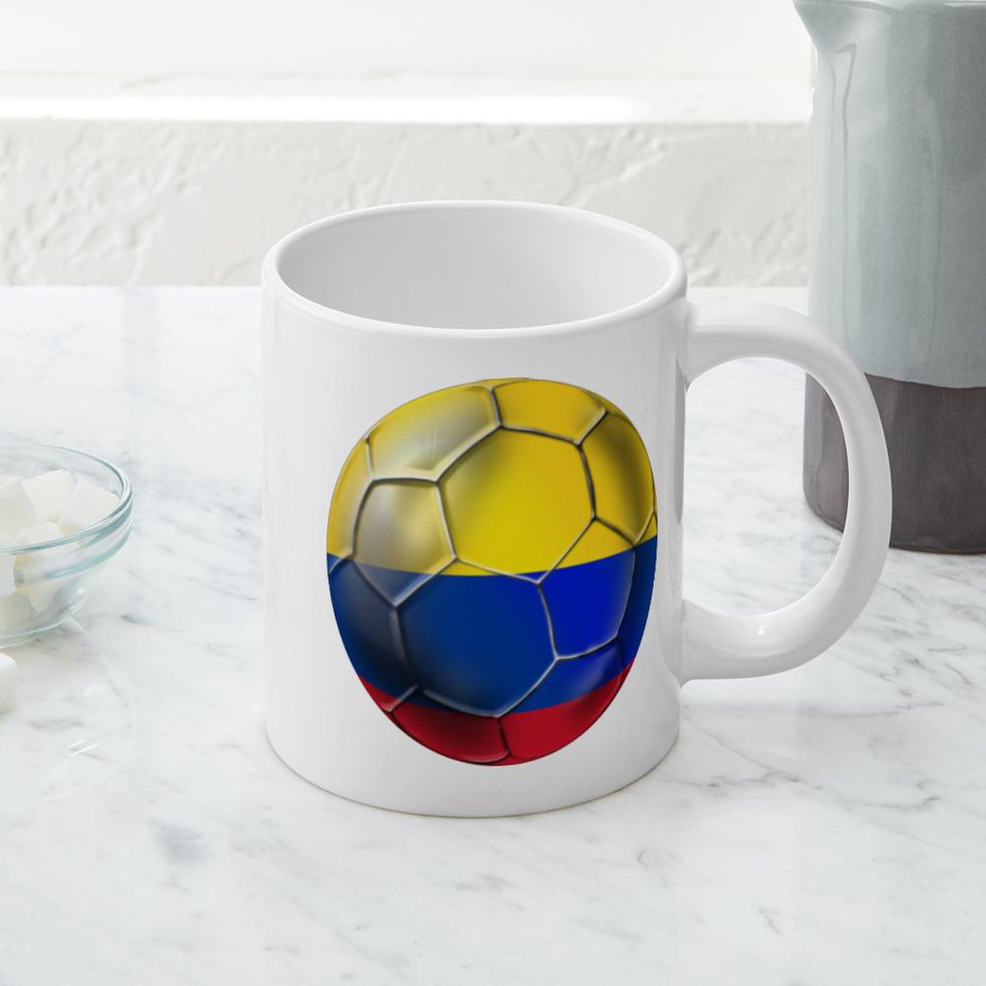 Colombia Soccer Ball 20 oz Ceramic Coffee Mug - Large Insulated Travel Cup for Coffee, Tea & Hot Drinks - Perfect for Soccer Fans, Office Use & Gifts