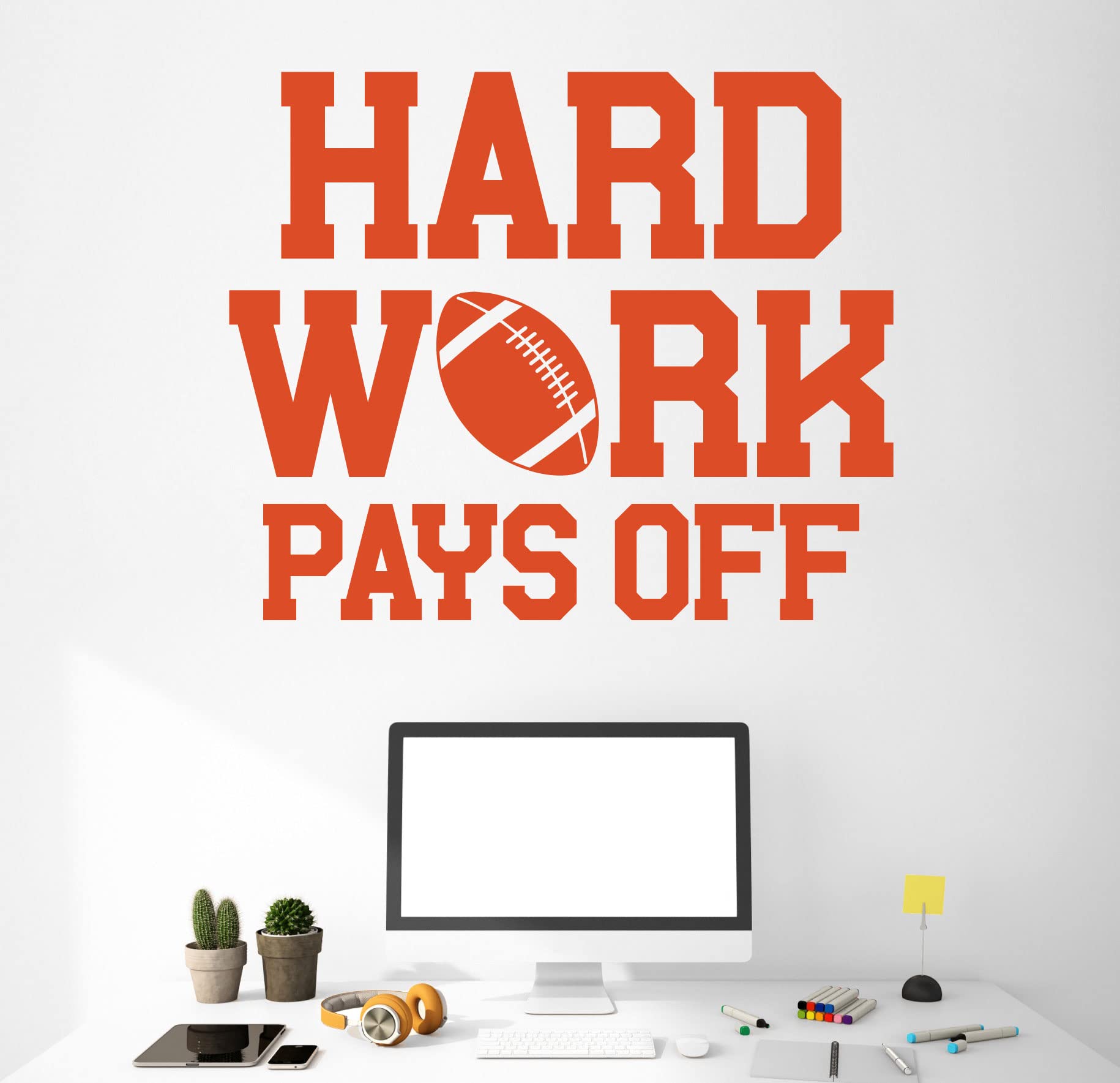 Custom Football Vinyl Wall Decal - Personalized Sports Decor for Home Gym, Bedroom & Game Room - Motivational 'Hard Work Pays Off' Quote with Football Silhouette - Removable Sticker - Perfect for Athletes, Sports Fans & Fitness Enthusiasts