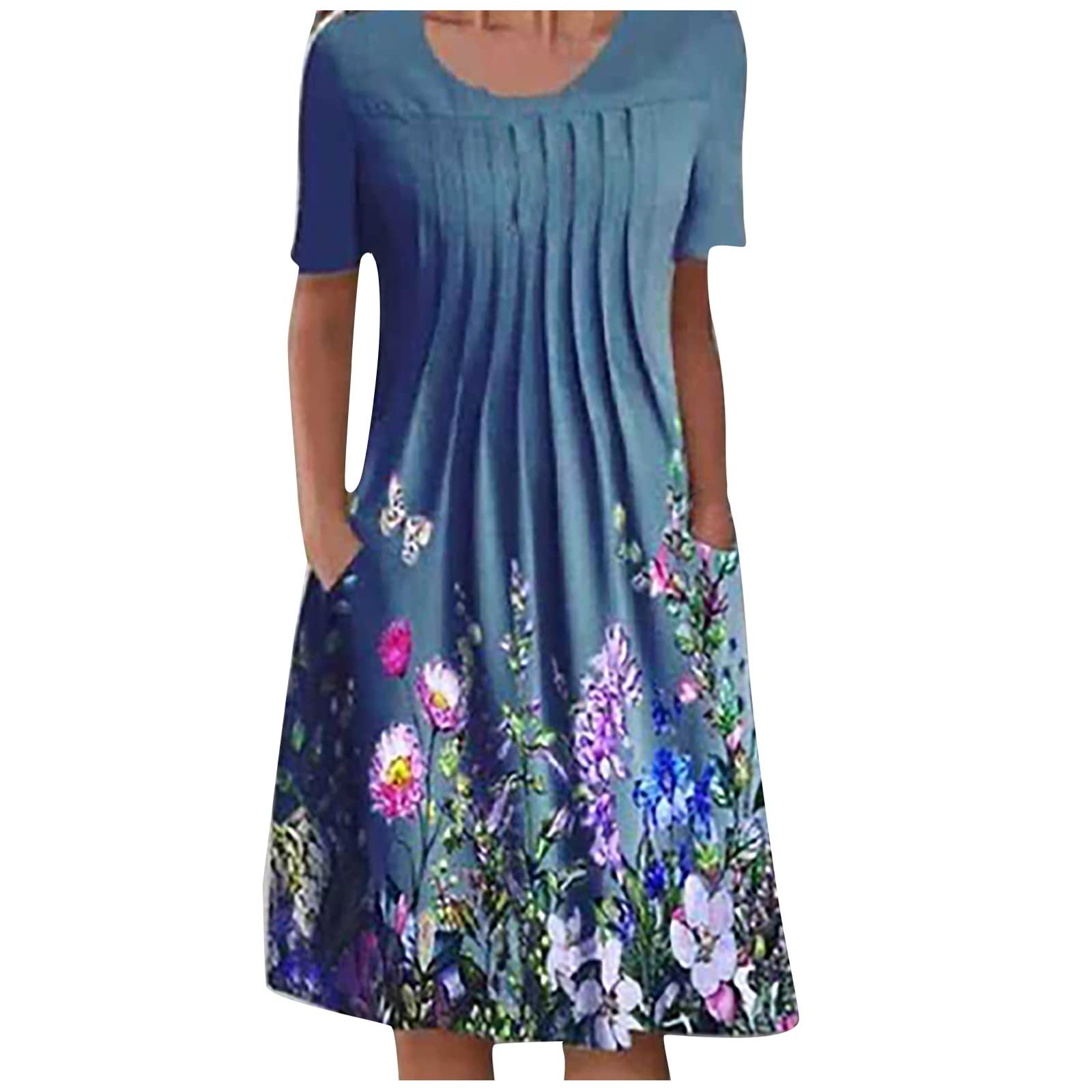 Plus Size Women's Sun Dresses - Pullover Loose Flowy Dress with Round Neck & Floral Print - Short & Long Length Options - Casual & Dressy Occasions - Perfect for Beach Vacations, Summer Outings & Date Nights