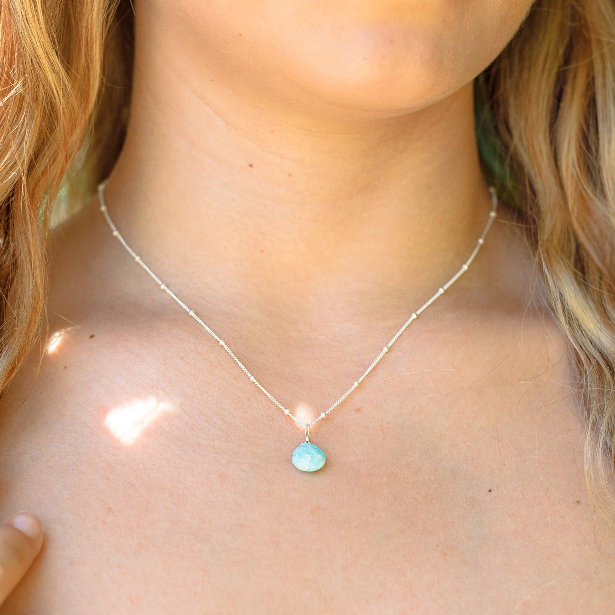 Amazonite Teardrop Crystal Pendant Necklace - Healing Stone Jewelry for Women, Natural Gemstone Drop Necklace for Stress Relief & Positive Energy - Perfect for Meditation, Yoga & Spiritual Gifts