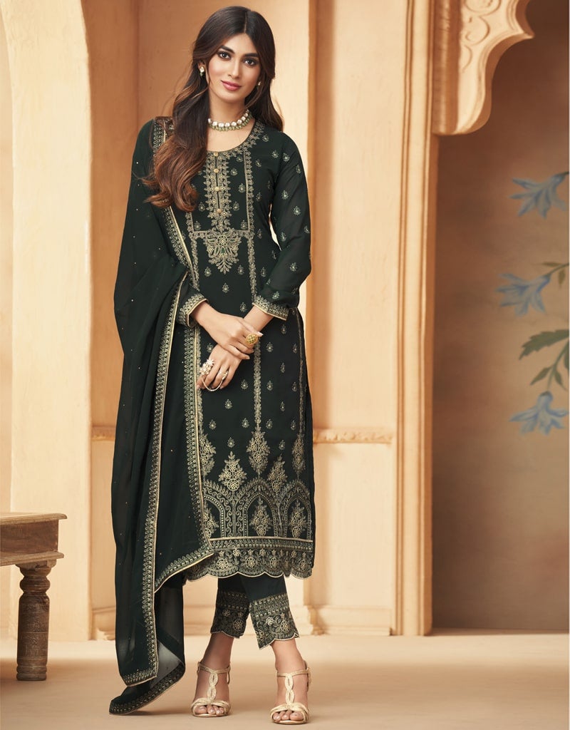 Black Straight Leg Pants - Faux Georgette Fabric Women's Trousers for Office Wear & Casual Outfits