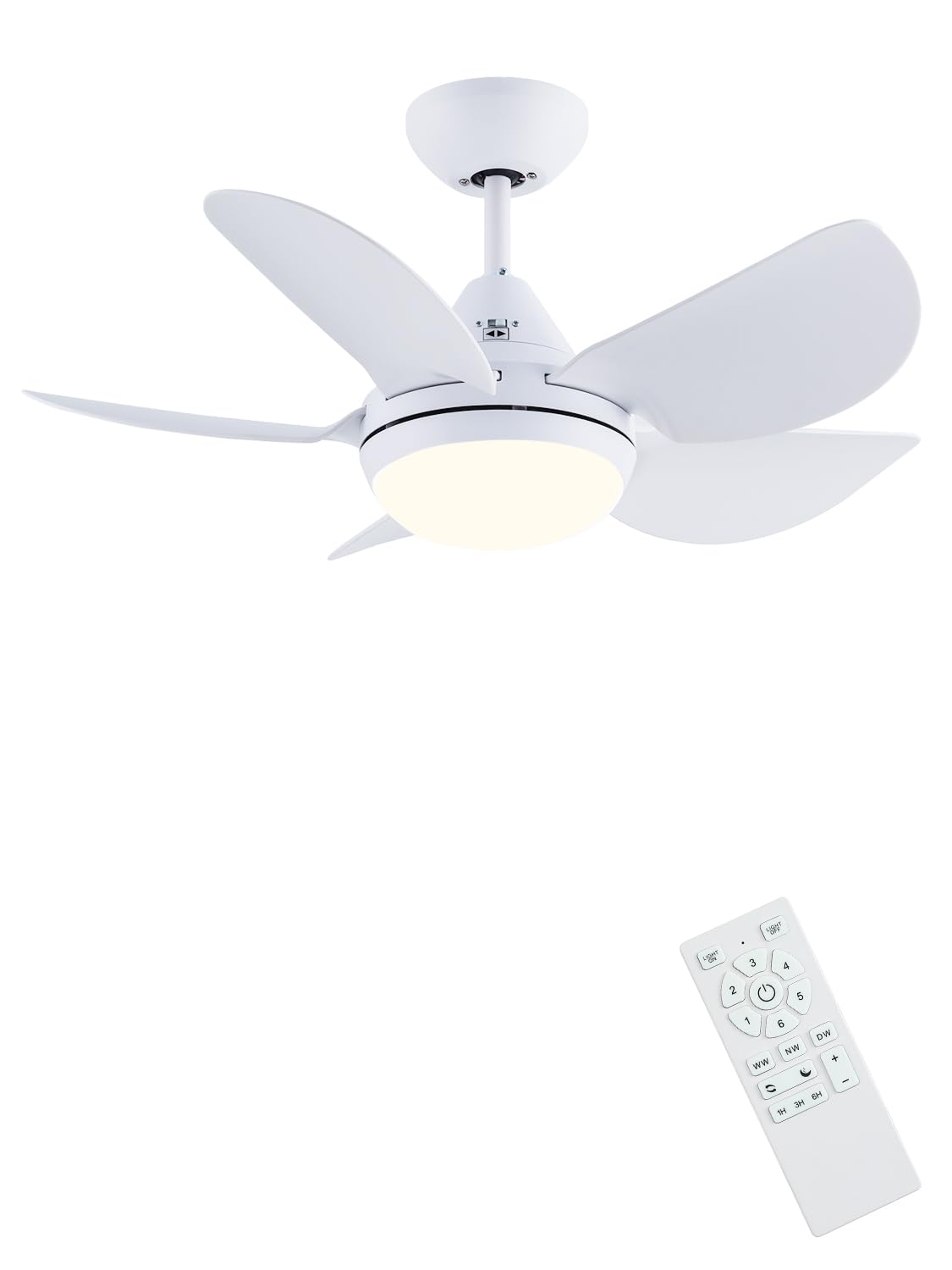 30'' Modern Ceiling Fan with LED Light & Remote Control - 5 Reversible Blades, Adjustable Color Temperature - Perfect for Bedroom, Living Room & Office - White