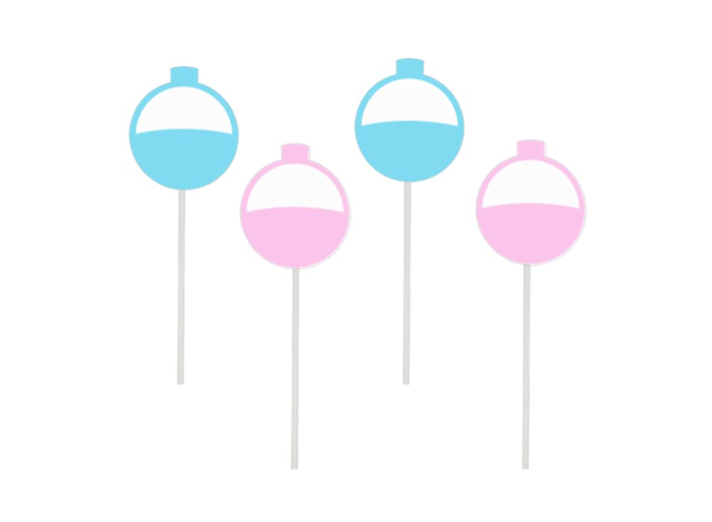 Pink and Blue Fishing Bobber Cupcake Toppers - 12 Count for Gender Reveal Party, Baby Shower, Fishing Theme Birthday - Fish Shaped Decorations for Cakes and Desserts