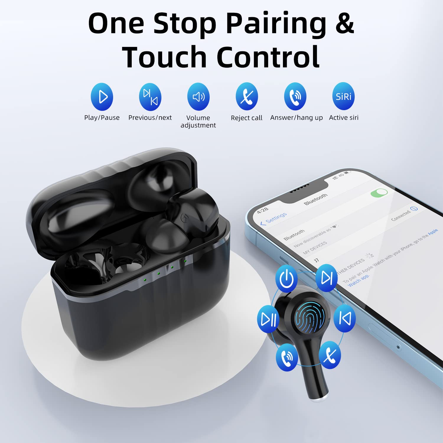 Premium Wireless Bluetooth 5.3 Earbuds with Hi-Fi Stereo Sound | 45H Battery Life | IPX7 Waterproof | 4-Mic ENC Noise Cancellation | Touch Control | USB-C Charging Case | Ideal for Workouts, Running, Gym, Travel, Business Calls, Commuting, Outdoor Activities, Fitness, Sports, Office Work, Remote Work, Exercise, Jogging, Hiking, Cycling & Video Conferencing