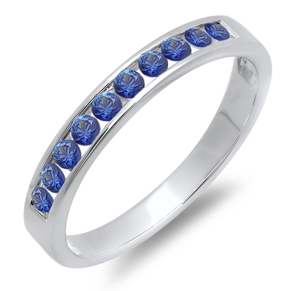 0.40 Cttw 10k White Gold Round Blue Sapphire Stackable Ring Band for Women - Dazzlingrock Collection | Anniversary, Wedding, Engagement Gift for Her, Perfect for Stacking and Everyday Wear